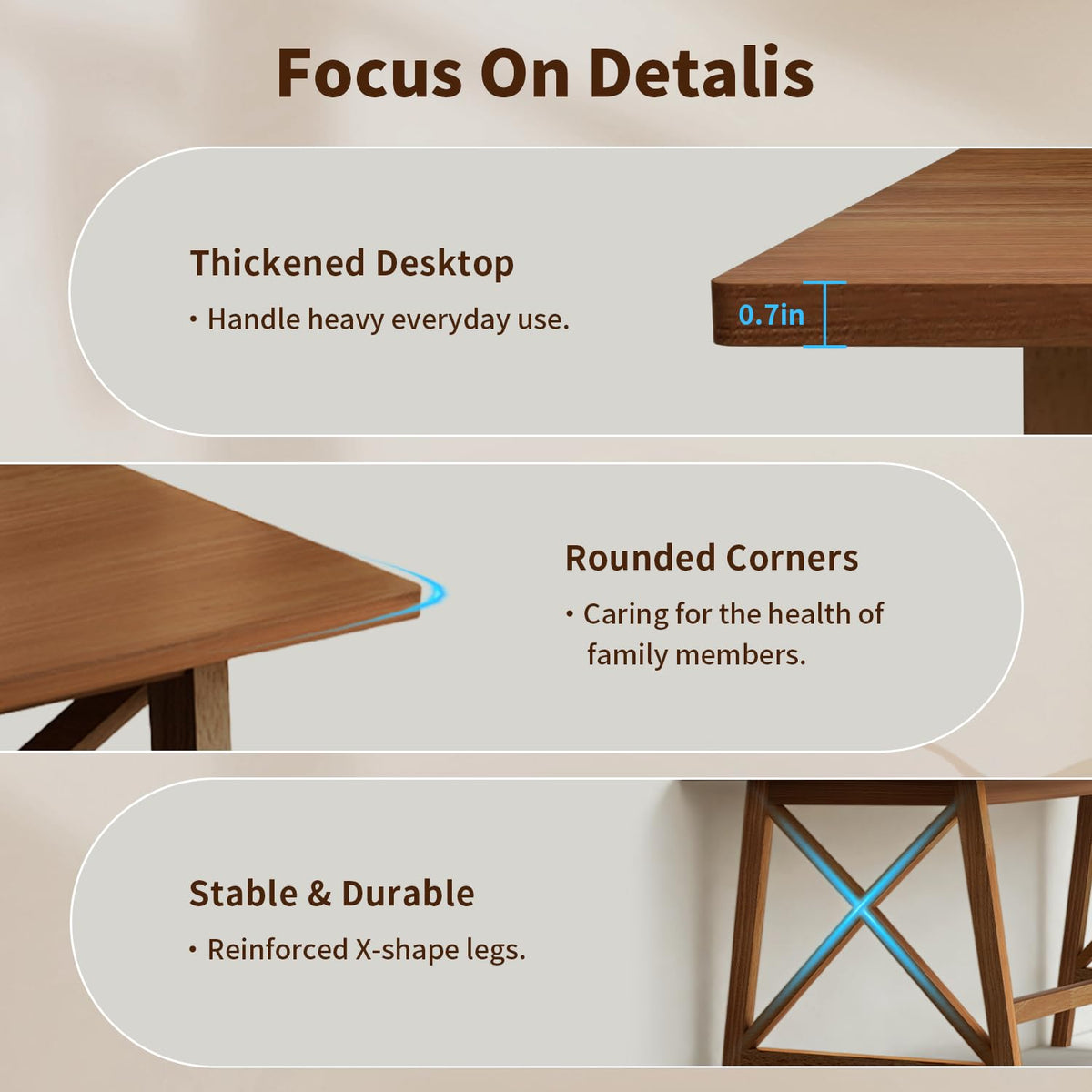 NELYE Modern Solid Wood Desk - 54" Simple Computer Table for Home Office Study Writing Workstation in Walnut, 54" W x 24" D