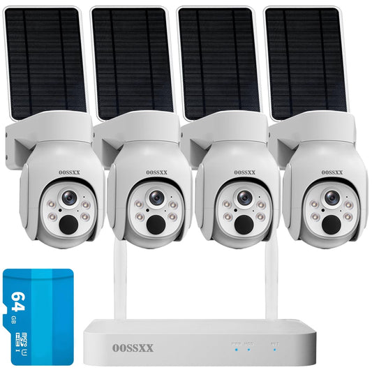 (2026 New) Wireless Solar Security Camera System, 4MP PTZ Outdoor Cameras with 10CH NVR, 2W Solar Powered, 64GB Local Storage, 2-Way Audio, Motion Detection, 2.4G & 5G WiFi, No Subscription, 4-Cam Kit