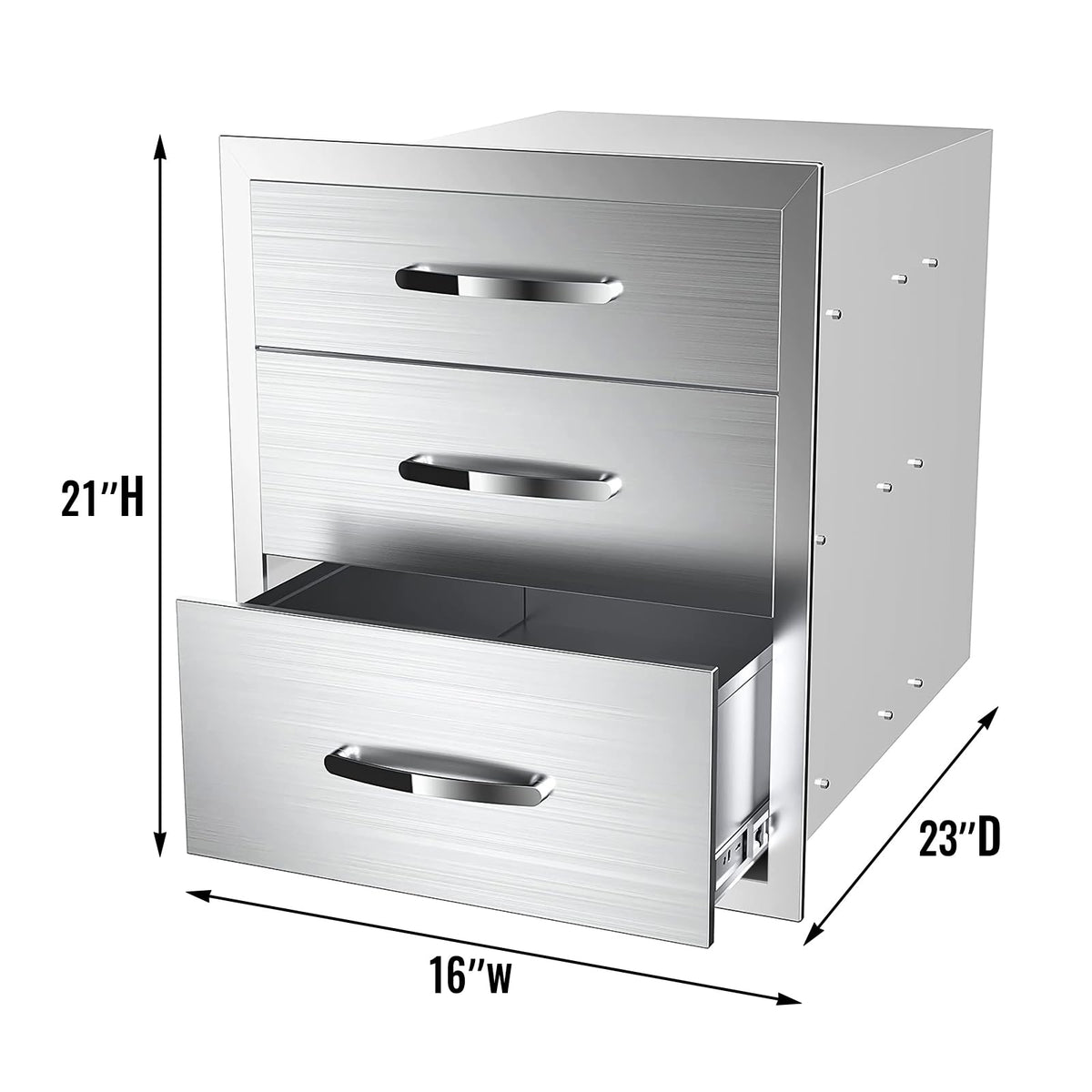 Migoda Outdoor Kitchen Drawers Stainless Steel, BBQ Drawer Inserts for Built-in Patio Grill Station, Triple Drawer, 16''W x 21''H x 23''D