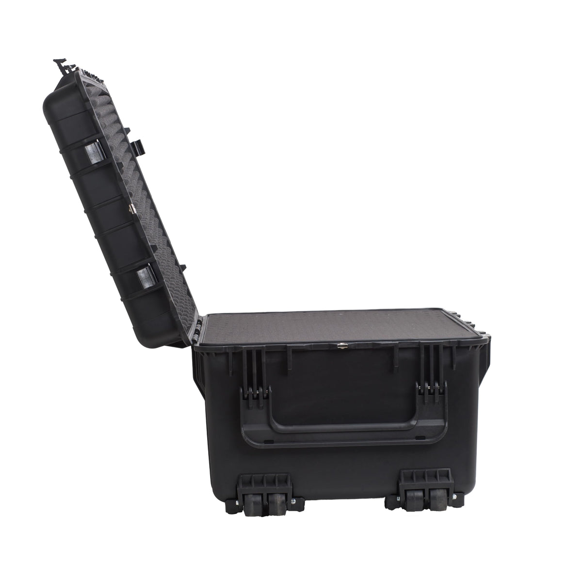 MEIJIA Portable Waterproof Protective Case,Hard Camera Case With Retractable Pull Handle And Rolling Wheels,Customizable Fit Foam Inserted,Elegant Black, 31.3" X24.21" X17.48"