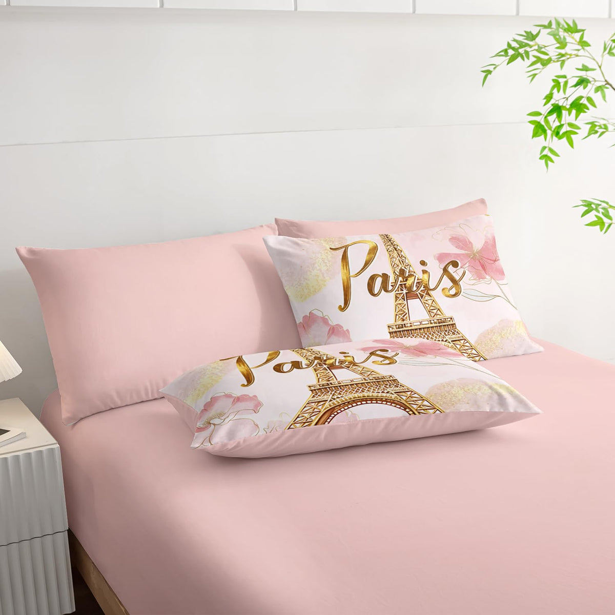 AILONEN Paris Eiffel Tower Comforter Set Full 7-Piece Tie Dye Flower Pink Bed in a Bag for Girls Women,Soft Comforter & Fitted Sheet with Flat Sheet,2 Pillowcases,2 Pillow Shams