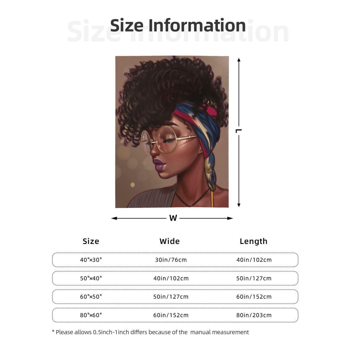 Abucaky African American Black Girl Fleece Throw Blanket Ultra Soft Cozy Afro Woman Decorative Flannel Blanket for Home Bed Couch Chair Travel 50x40in