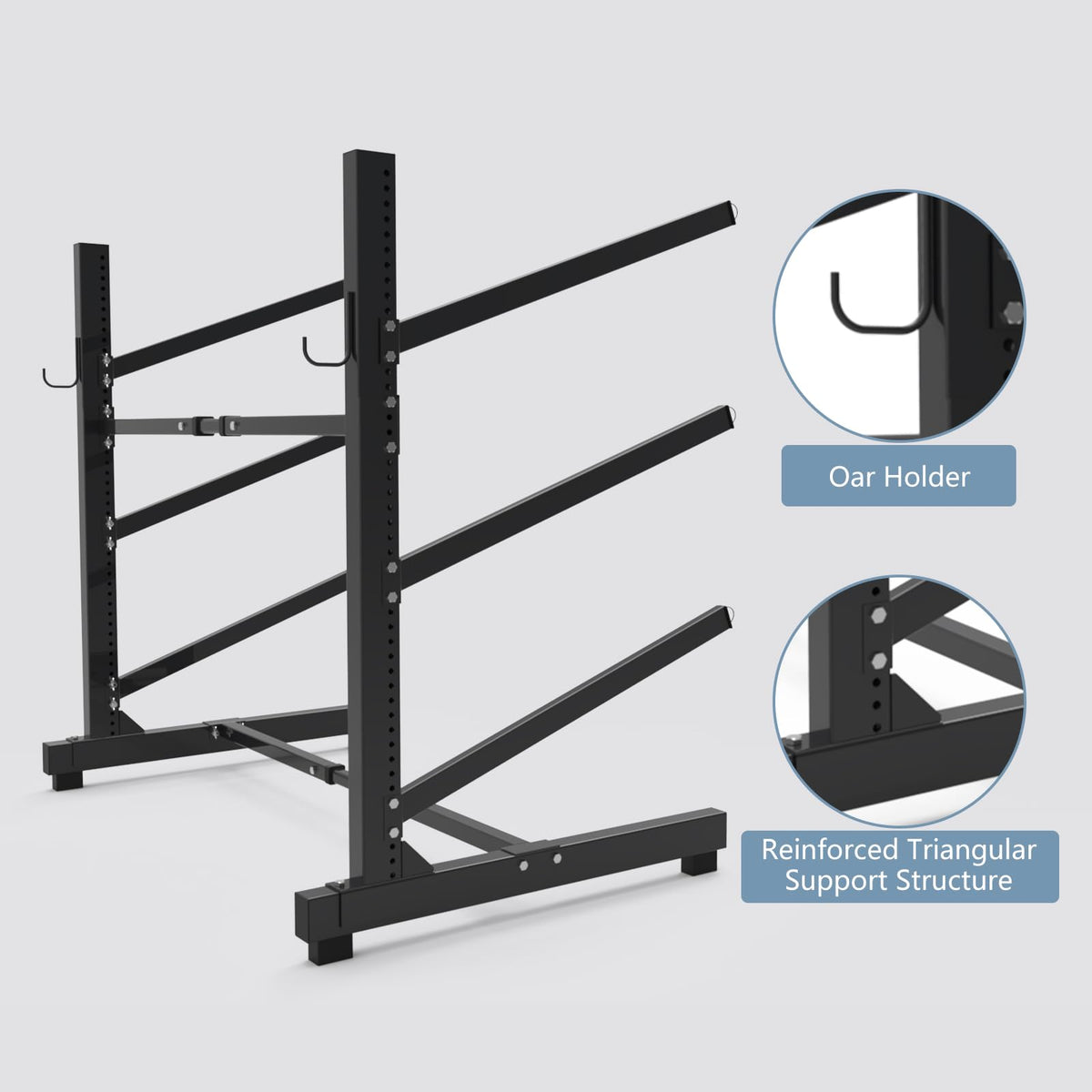 Freestanding Kayak Stand,One-Sided Kayak and Canoe Rack,Heavy Duty Adjustable Kayak Storage Rack,Sup Outdoor Storage Rack,Weatherproof Stand for Indoor, Garage, Shed, Dock Kayak Storage (3 Levels)