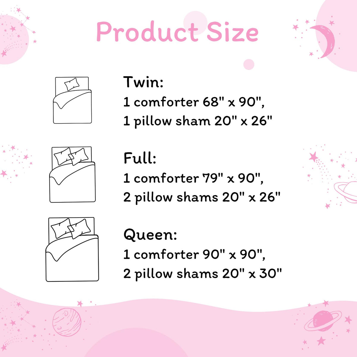 JSD Gradient Pink Stars Kids Comforter Set Twin Size, 2 Piece Space Theme Girls Printed Microfiber Bedding Set, Machine Washable
