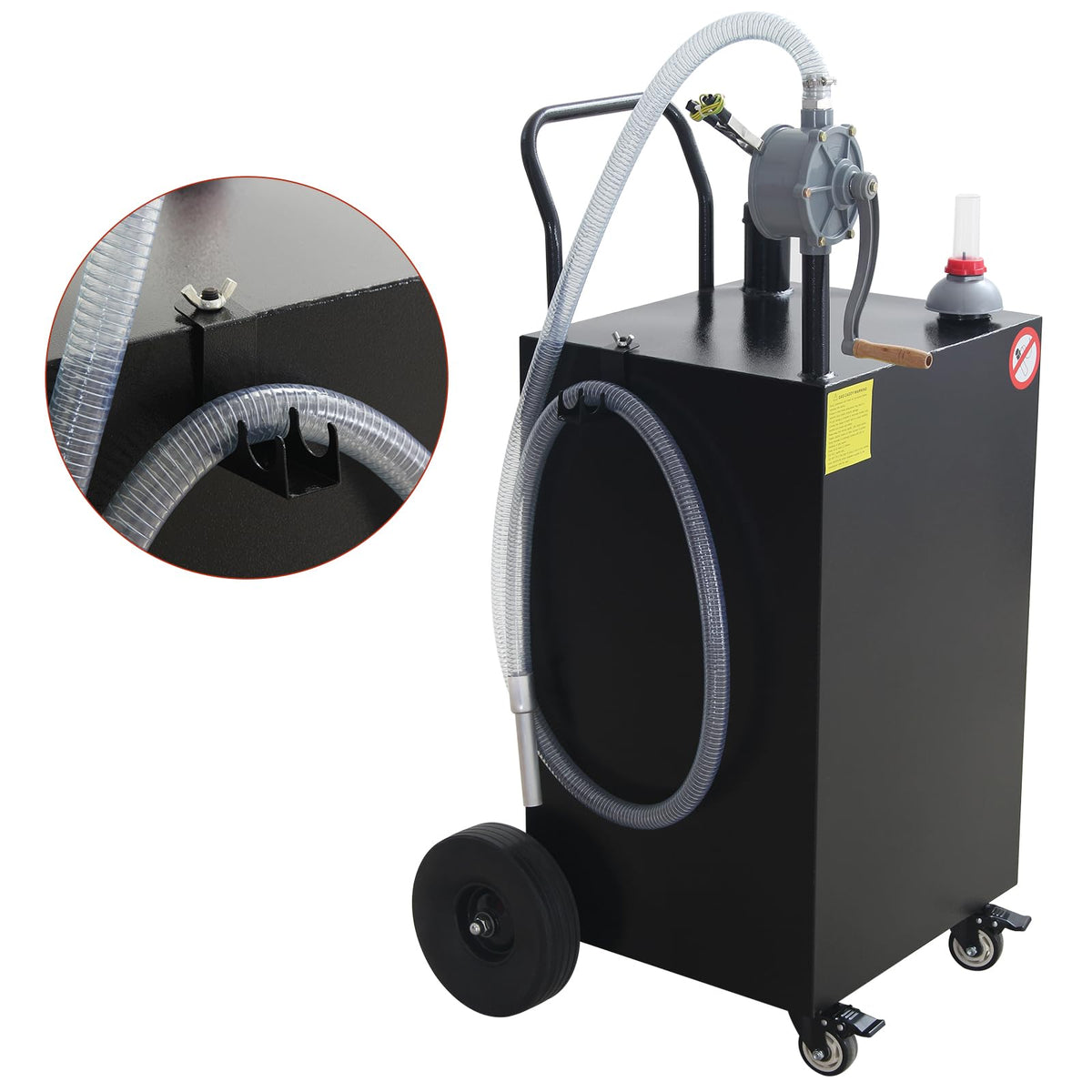 40 Gallon Portable Gas Caddy Fuel Storage Tank Large Gasoline Diesel Can Hand Siphon Pump with Rolling Flat-Free Solid Rubber Wheels for Boat, ATV, Car, Motorcycle (Black)