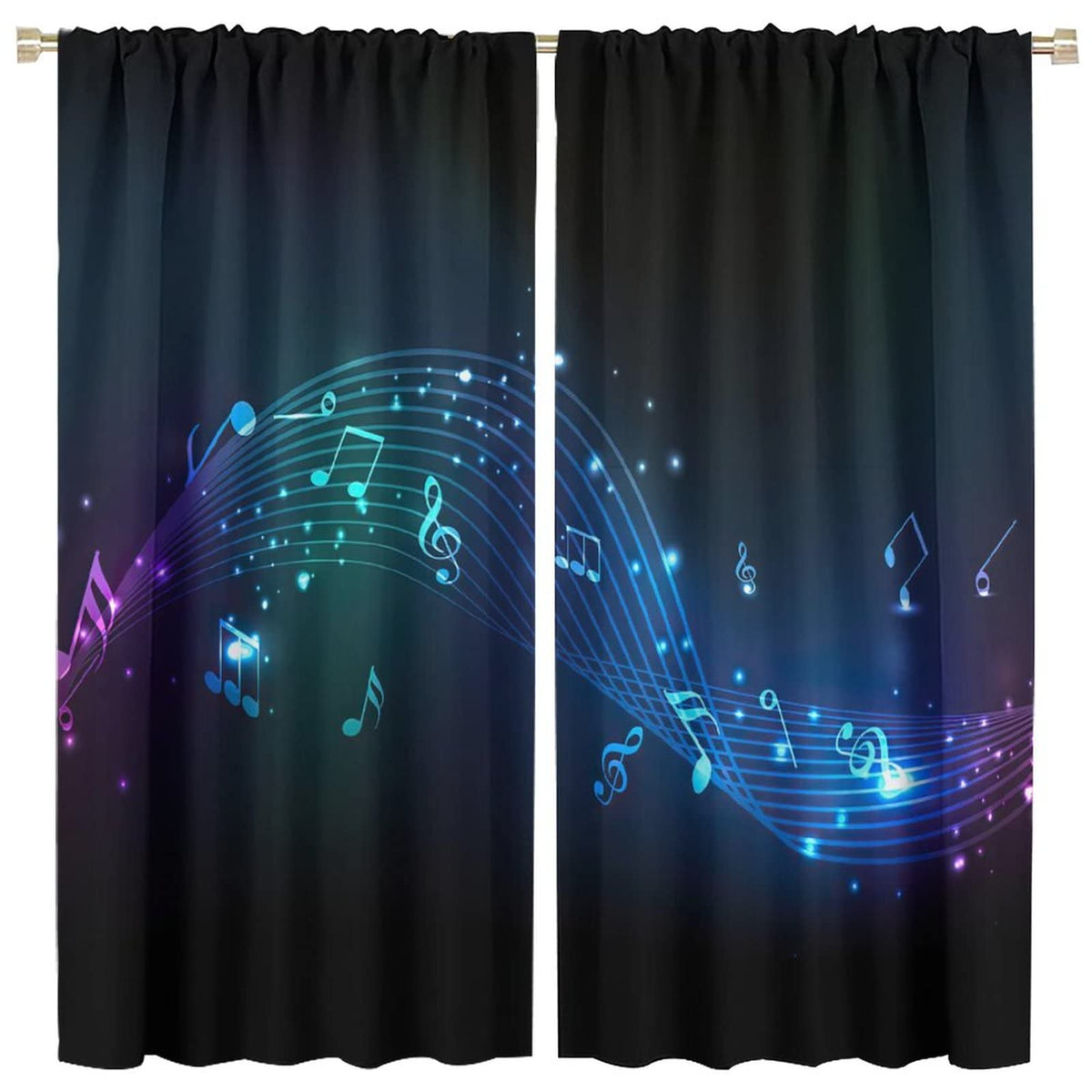 Music Blackout Curtains,Colorful Shiny Music Note Room Darkening Door Window Rod Pocket Curtain for Living Room Bedroom W42xL45in
