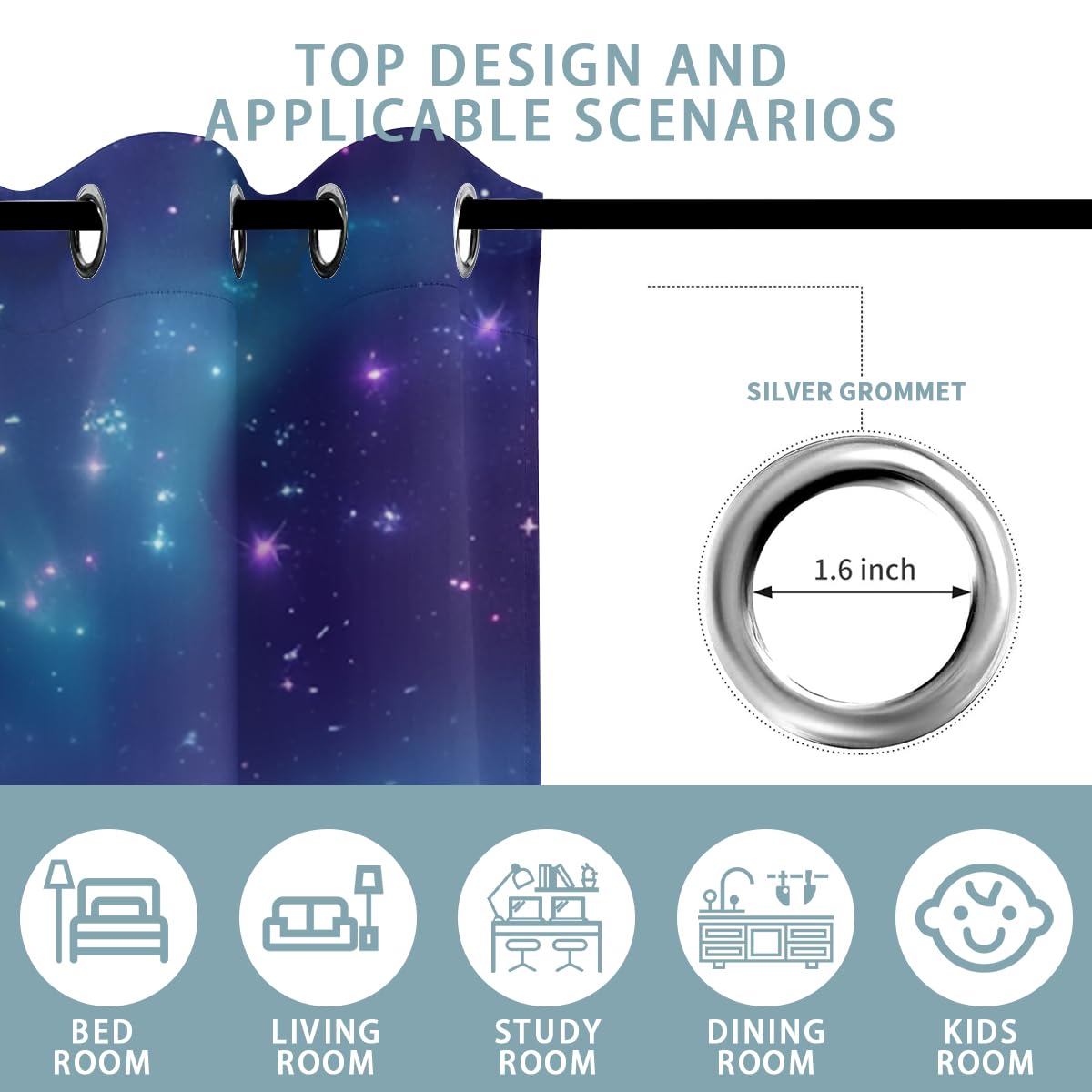 Fantasy Unicorn Blackout Curtains for Girls Boys Kids Teens Home Decor, Cute Starry Sky Stars Galaxy Grommet Thermal Insulated Drapes Darkening Window Curtain for Bedroom Living Room, 42 x 63 Inch