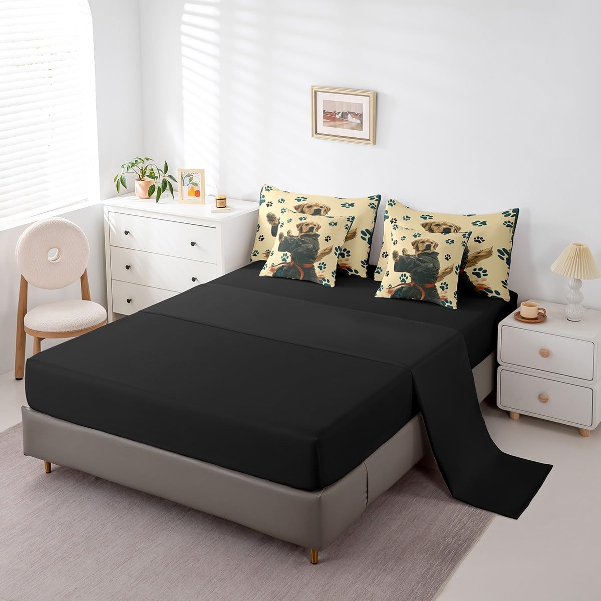 Feelyou Kids Taekwondo Comforter Set with Sheets Queen Size, Kungfu 7 Pieces Bedding Set Boys Girls Cute Dog Bed in A Bag Japanese Sports Teens Bed Set Bedroom Decor 7Pcs