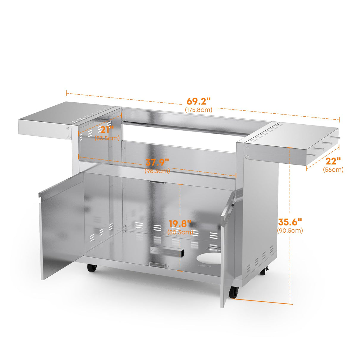 Stainless Steel Grill Cart for Hygrill 5-Burner Built-In Gas Grill, Outdoor Kitchen Island with Foldable Side Shelves and Storage Cabinet