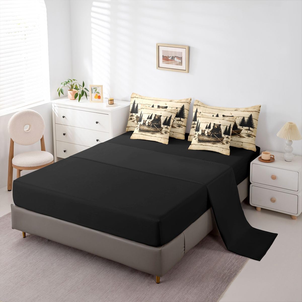 Feelyou Bear Comforter Set with Sheets 7 Piece Twin Size Rustic Cabin Country Bed in a Bag Kids Boys Girls Lake Life Bedding Set Wild Animal Bedroom Decor