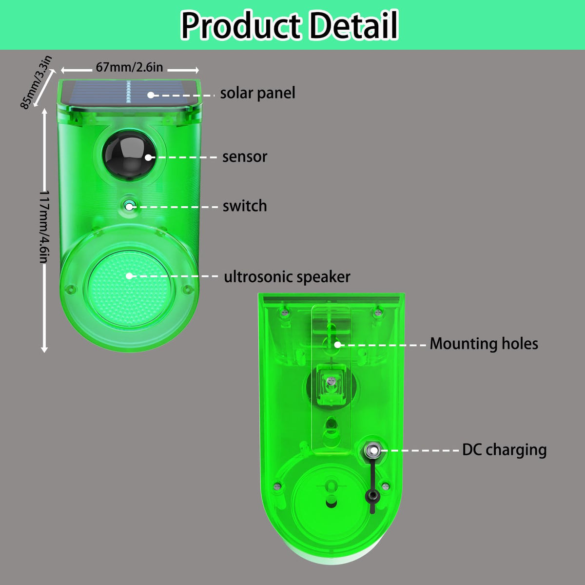 Solar Outdoor Motion Sensor Alarm - Ultrasound & Alarms 130db Motion Detector Loud Noise Maker,Strobe Light,for Home, Villa,Yard,Chicken coop,Farm,Barn.4 Work Modes.Say Goodbye to The Intruders 4Pack