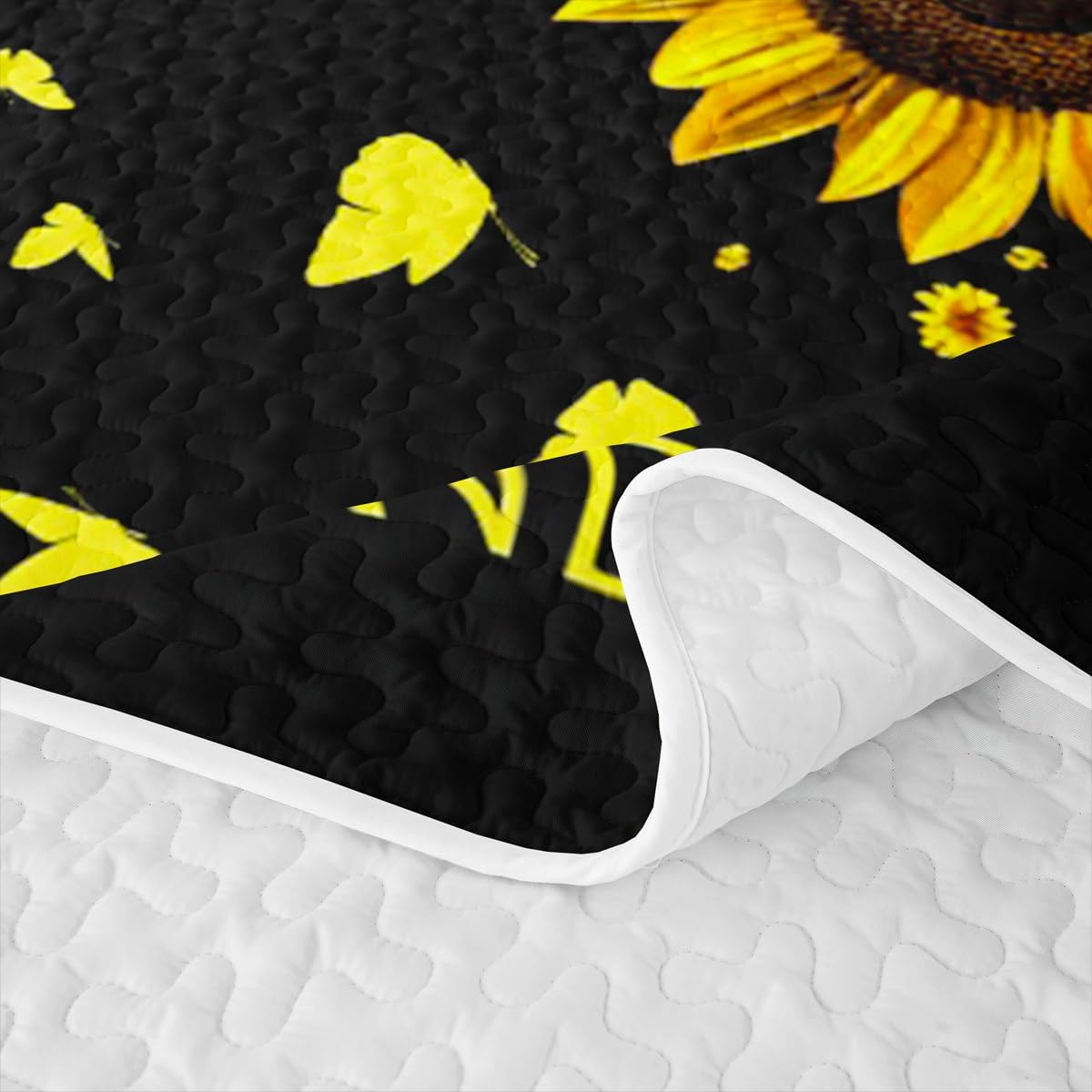 Erosebridal Girl Sunflower Quilt Set Women Butterfly Quilt Queen Blossom Floral Quilted Bedspread Rustic Farmhouse Bedding Coverlet with 2 Pillowcases