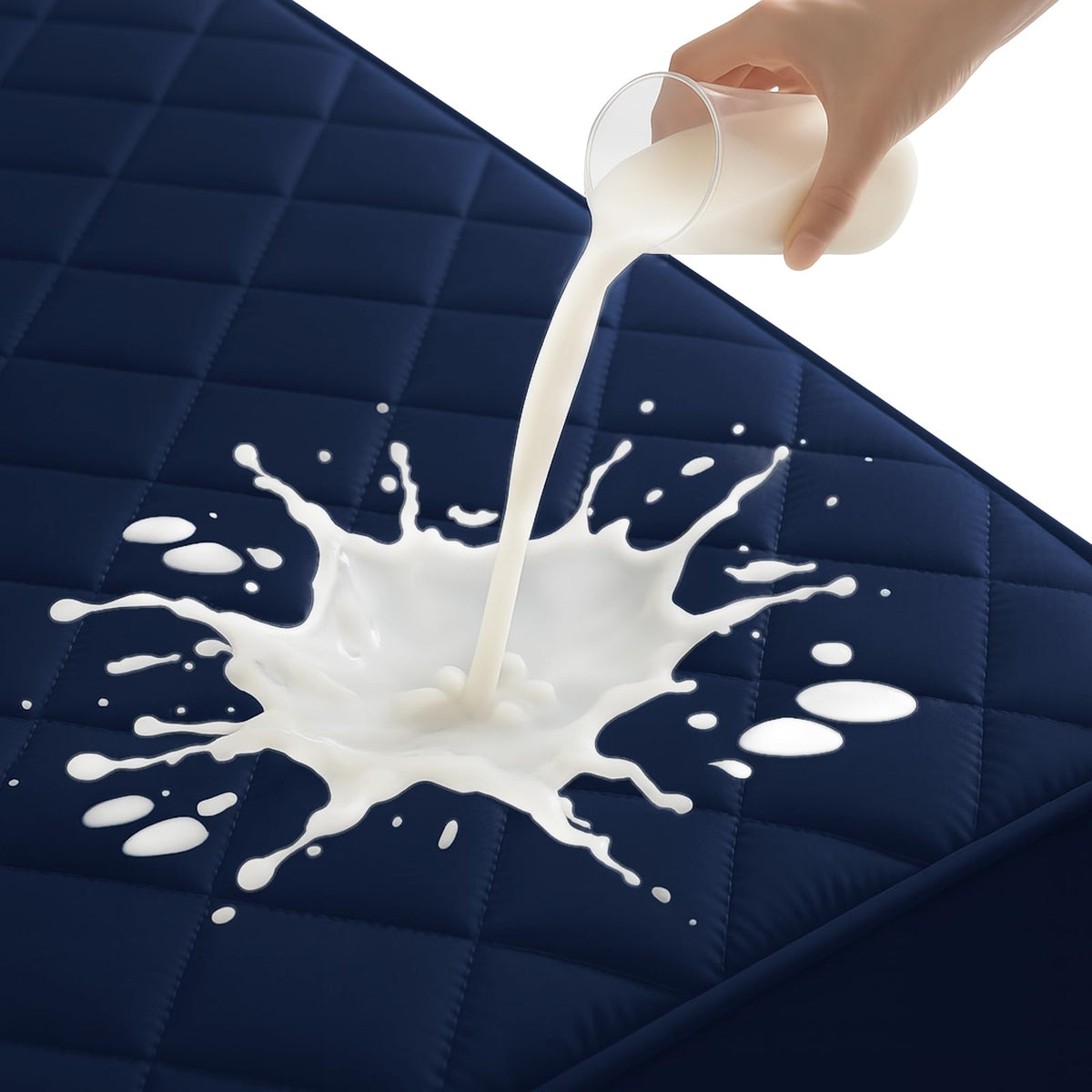 Queen Mattress Protector,Waterproof Mattress Protector Fitted Up to 16" Deep Pocket, Soft Breathable Bed Mattress Cover for Bedroom,Doom Room,(Navy Blue)