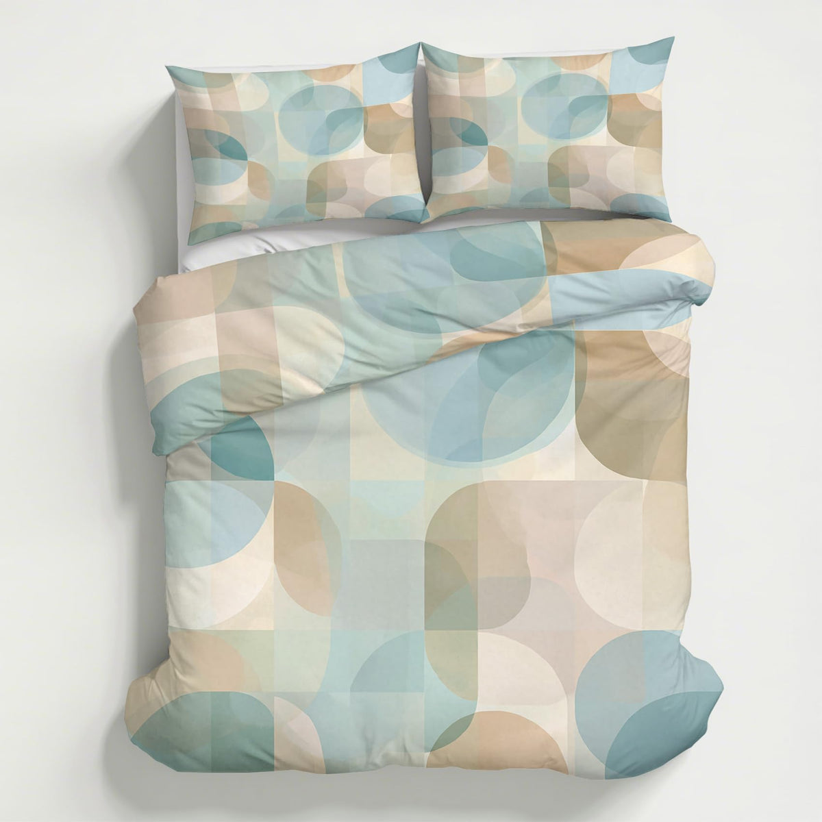 Abstract Geometry Duvet Cover Twin Size, Mid Century Modern Bedding Set 2 pcs with 1 Pillow Cover, Geometric Bedroom Decor, Soft Microfiber Reversible, Zipper & Ties KJJT 15