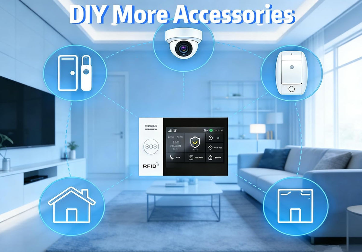 WiFi Wireless Alarm System for Home Security - 24/7 Protection Smart Home Devices 4.3" Touch Screen, GSM/4G+WiFi, App Instant Alerts, No Monthly Fee, Alexa Compatible for Villa, Kids Safety (21pcs)