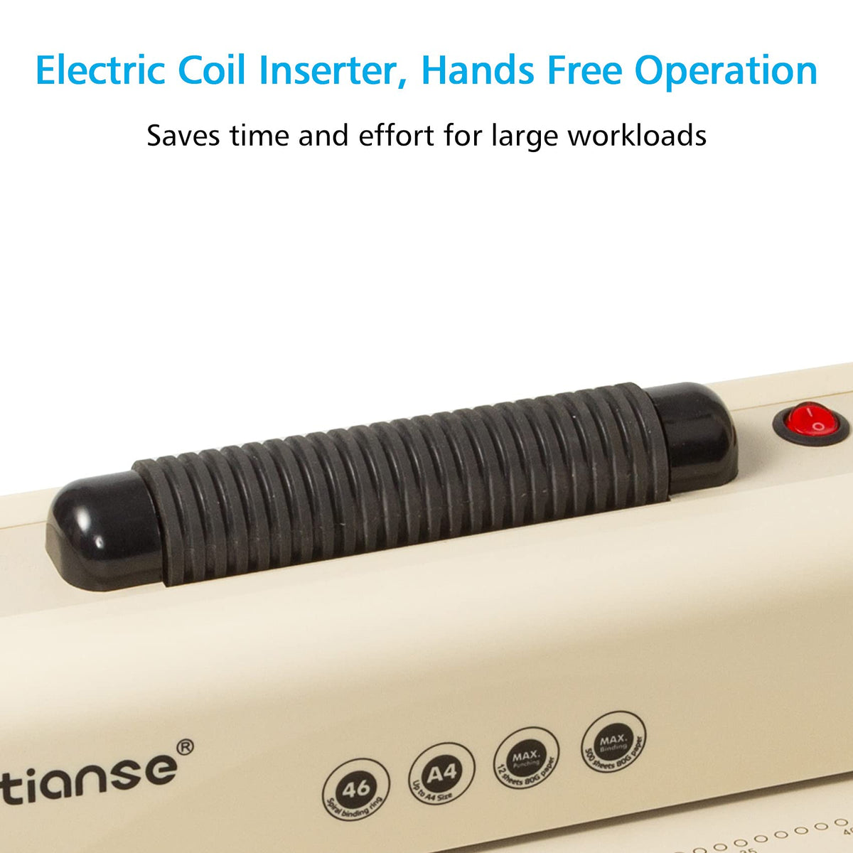 TIANSE Binding Machine - Electric Coil Inserter for Professional Binding, 12-Sheet Punch, for Letter/A4/A5 & Plastic/Metal Coils, with 100 Coil Spines & Pliers for Home, Office, School, DIY