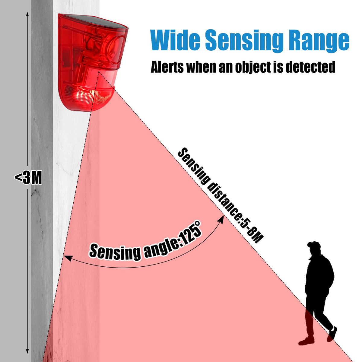 Qualirey Solar Sound and Light Alarm Motion Sensor 129db Outdoor Security Siren Waterproof Activated Detector Driveway Alarm 6 LEDs Flash Warning Deterrent Strobe System for Home, Farm(Red,8 Pack)