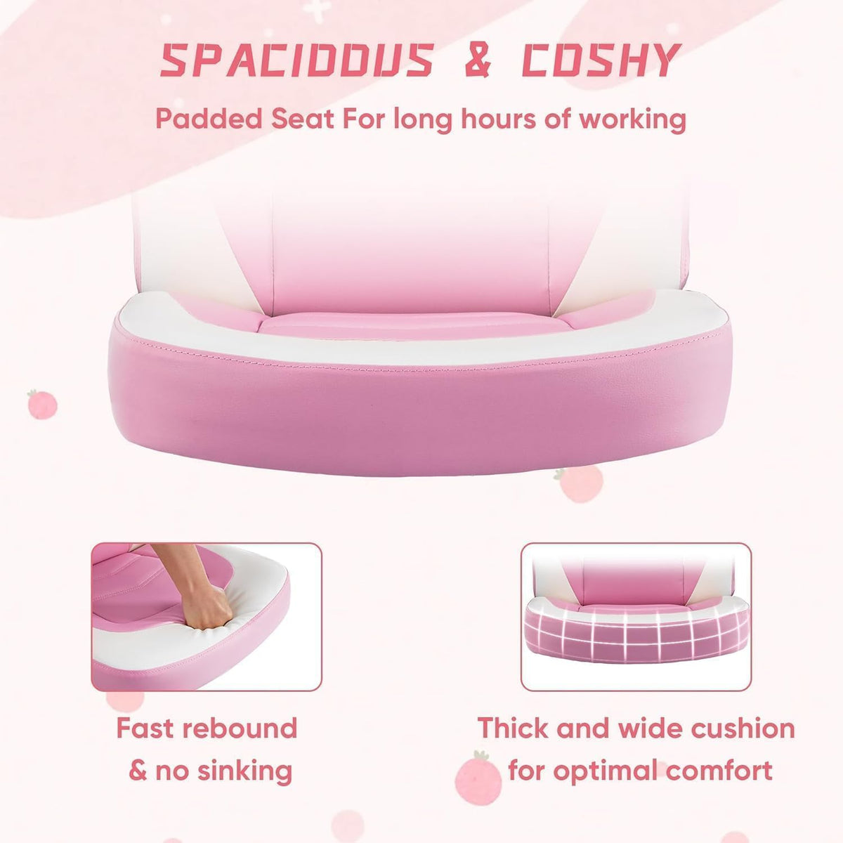 OLIXIS Computer Gaming Desk Chair - Big and Tall Ergonomic Lumbar Support with Flip-up Armrest and 360° Swivel Wheels, PU Leather Height Adjustable, for Home and Office, Pink and White