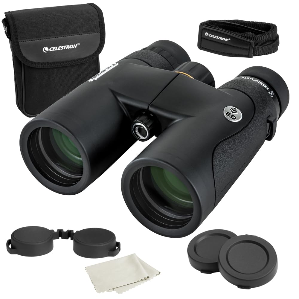 Celestron–Nature DX ED 10x42 Premium Binoculars –Extra-Low Dispersion Objective Lenses –Outdoor and Birding Binocular–Fully Multi-Coated with BaK-4 Prisms–Rubber Armored – Fog & Waterproof Binoculars