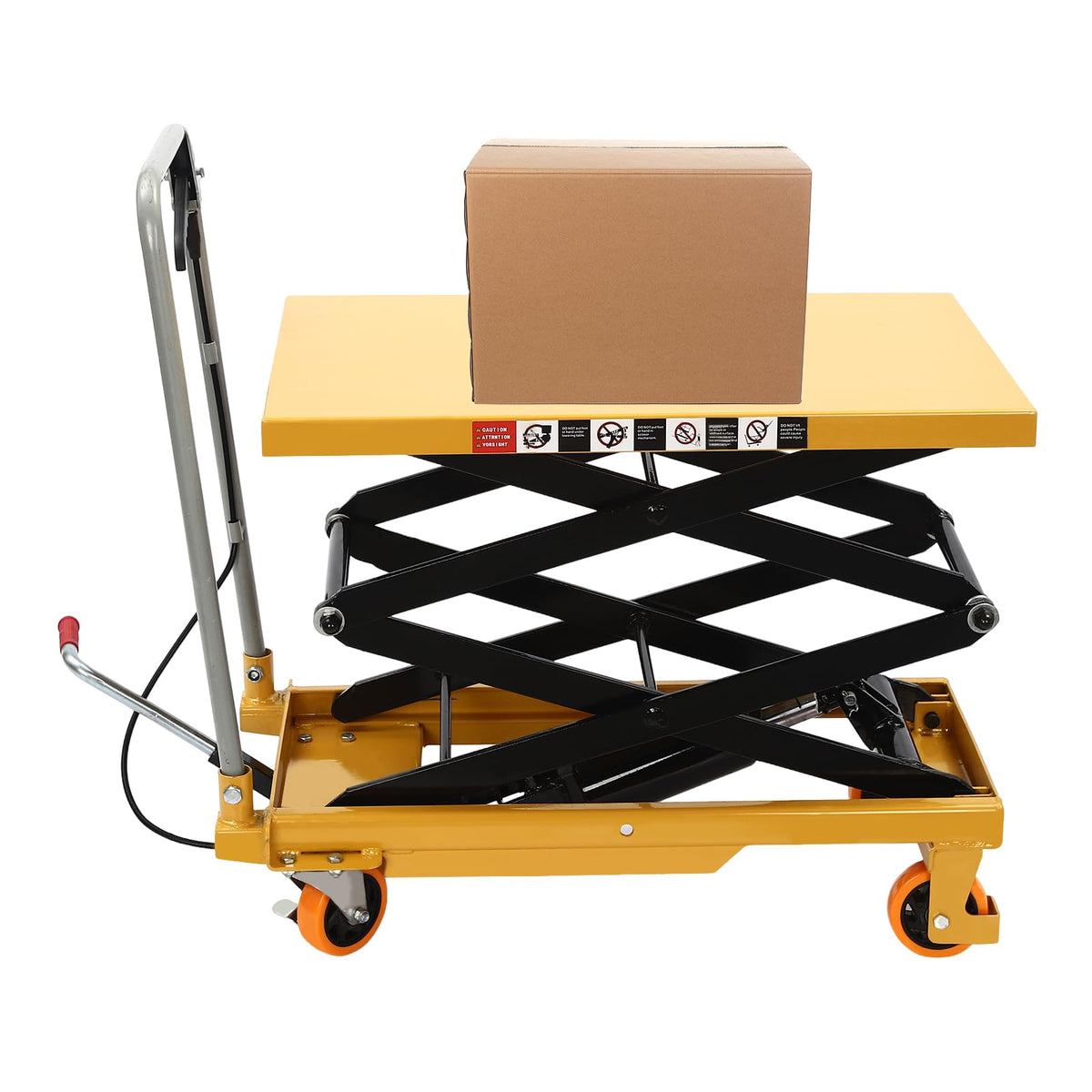 HIFMGHE Hydraulic Lift Table Cart 770lbs, 51" Lifting Height Hydraulic Lift Table, Double Scissor Pallet Truck with 4 Locking Wheels for Material Handling and Transportation