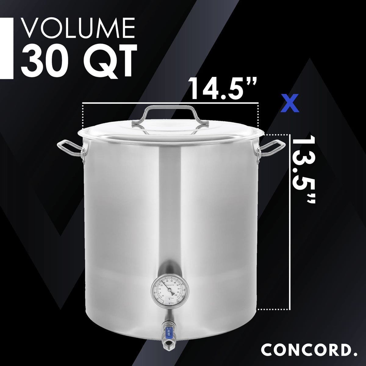 CONCORD Stainless Steel Home Brew Kettle Stock Pot (Weldless Fittings) (30 QT/ 7.5 Gal)