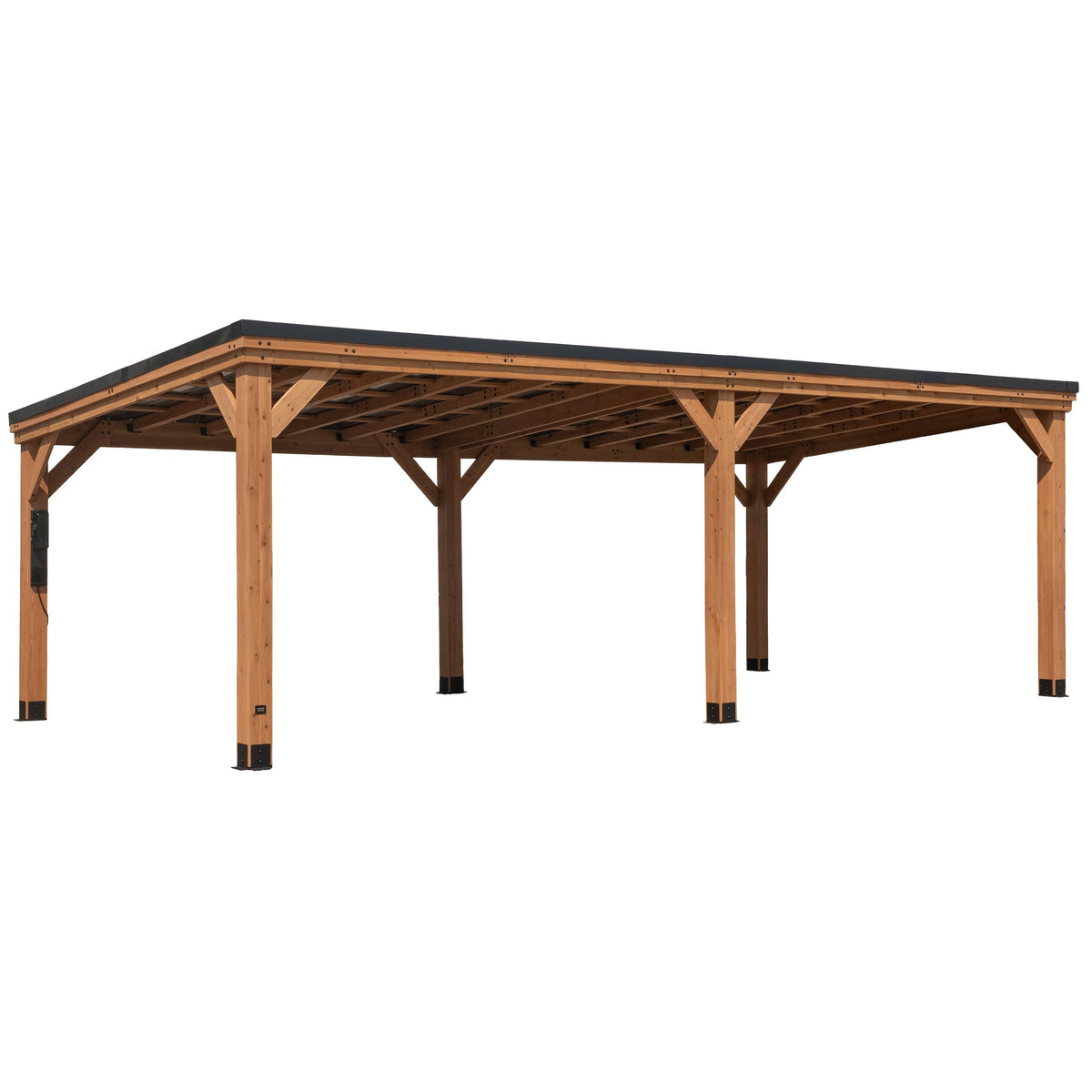 Backyard Discovery Arcadia 24' x 12' Cedar Wood Outdoor Gazebo Pavilion with Hardtop Galvanized Steel Slope Roof, Snow Support, Wind Resistance, PowerPort, Shade for Garden, Patio, Deck, Entertaining