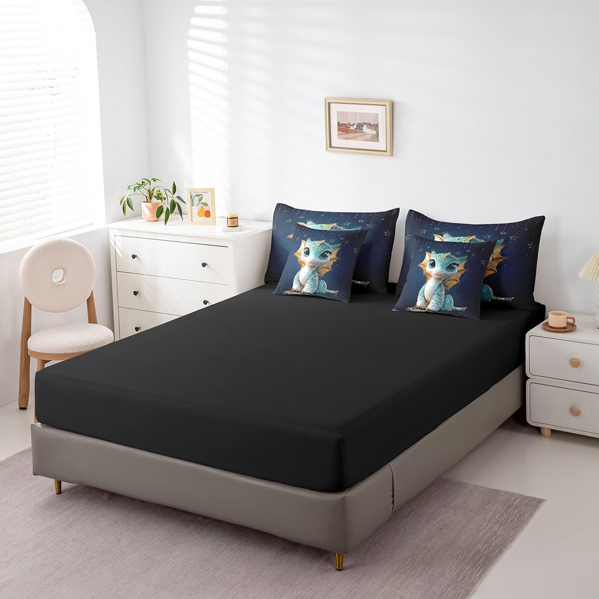 Feelyou Dragon Comforter Set with Sheets Twin Size Dragon Stuff Bed in a Bag for Boys Girls Teens Wild Life 7 Pieces Bedding Set Dragon Decor Bed Set Room Decor Navy Blue
