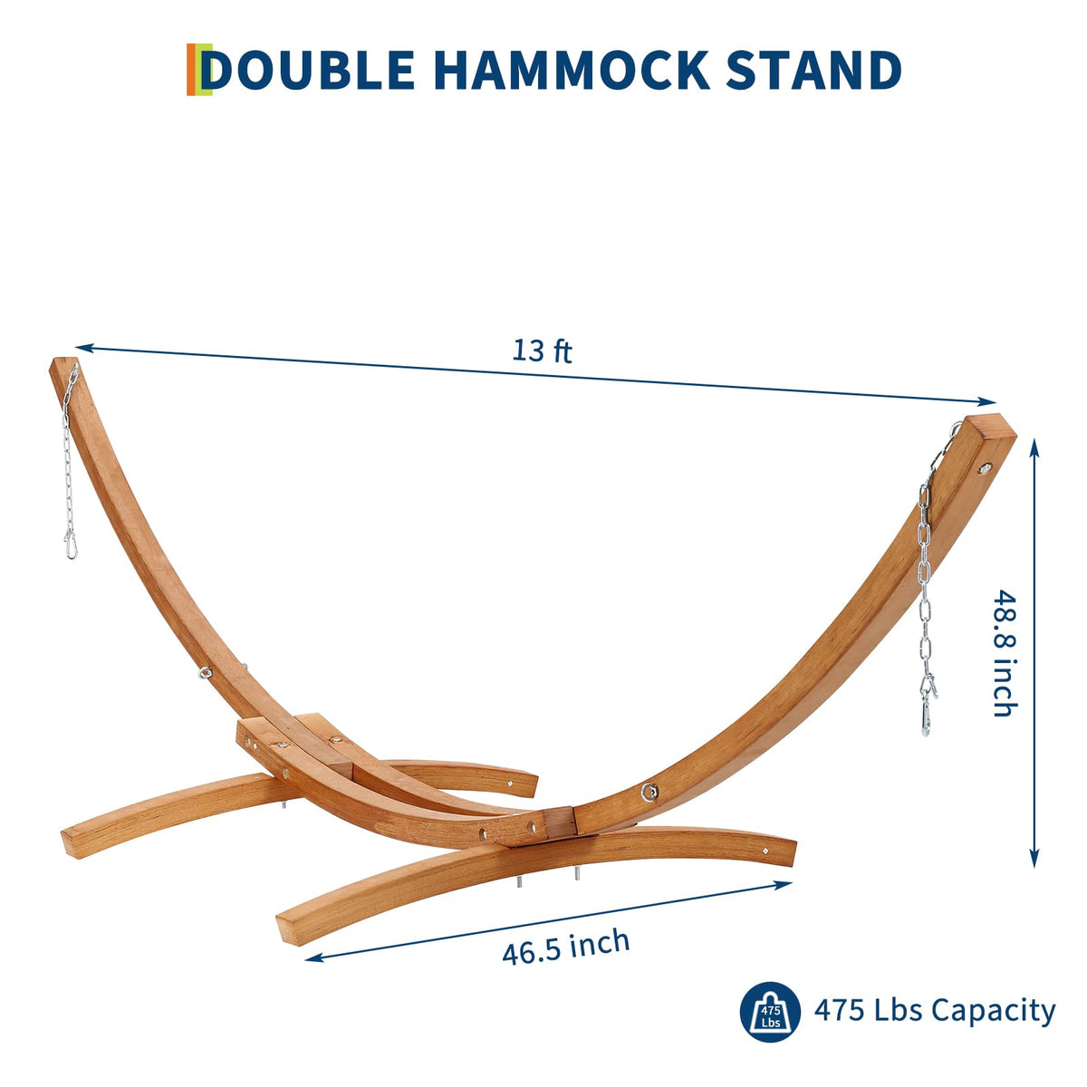GarveeLife Wood Hammock Stand Only, Max 475 LBS, Heavy Duty Weatherproof Wood Hammock Stand for Outdoor, Indoor, Garden, Patio, Backyard, Curved