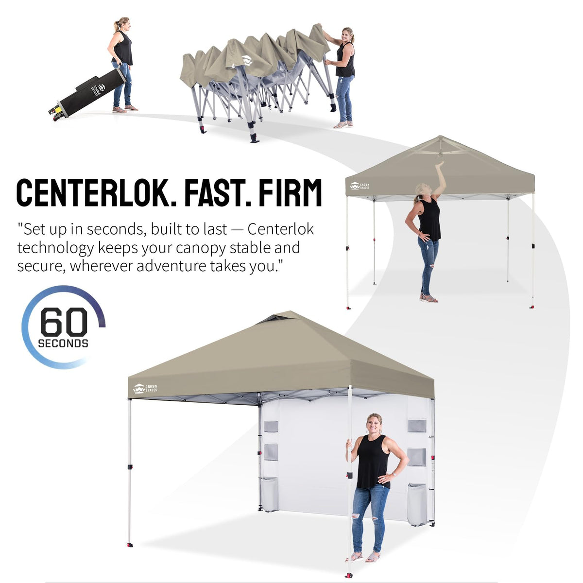 CROWN SHADES Canopy Tent 10x10 Pop Up Canopy Outdoor Shade with Pockets Sidewall, Easy Up Sun Shelter with One Person Set Up Center Lock, Portable Instant Camping Beach Canopy Tents, Beige