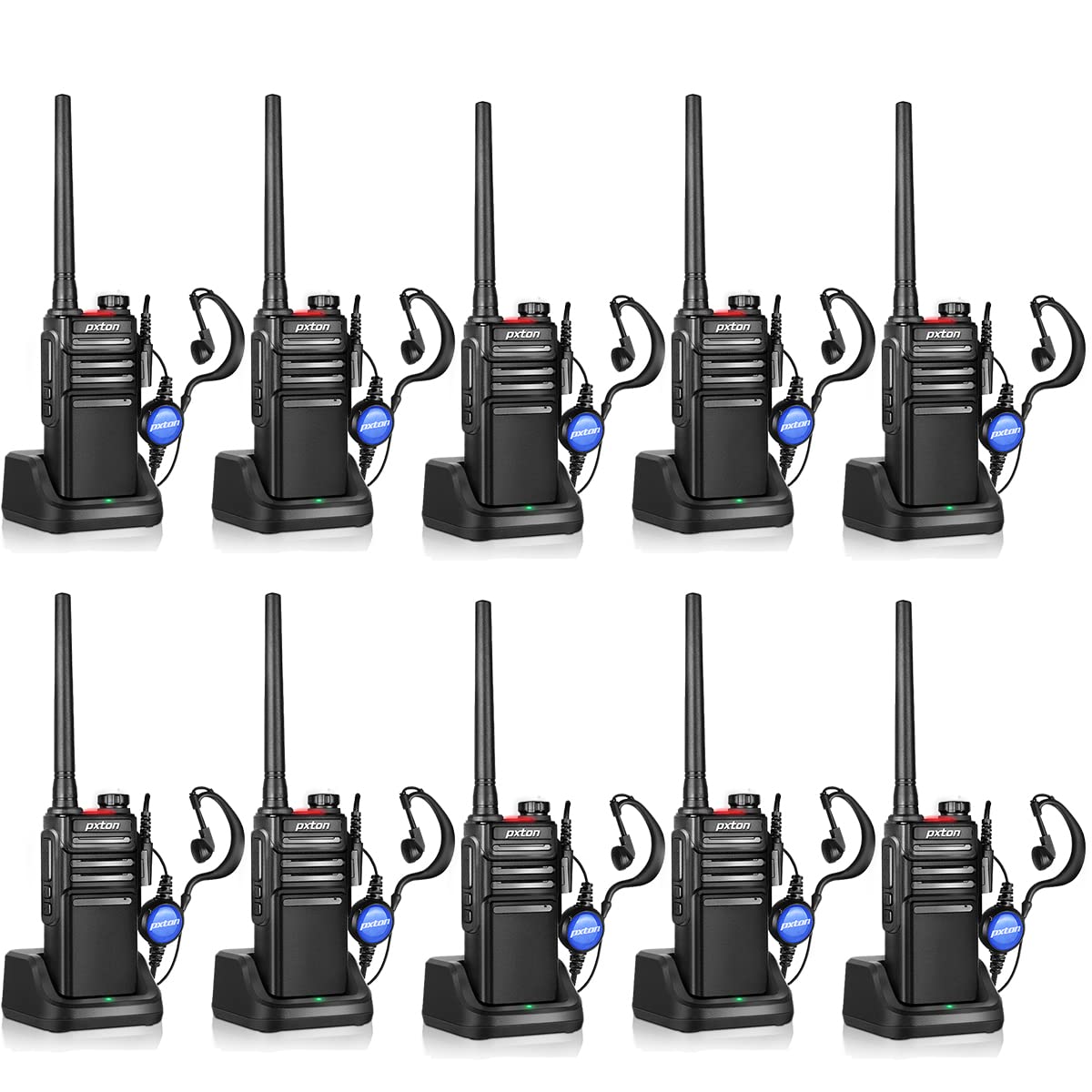 pxton Waterproof walkie talkies for Adults, Work,and Outdoor. walkie talkies Long Range with Headphones and Fast Charger Dock，Handheld Two Way radios Rechargeable NOAA walkie Talkie (10 Pack)