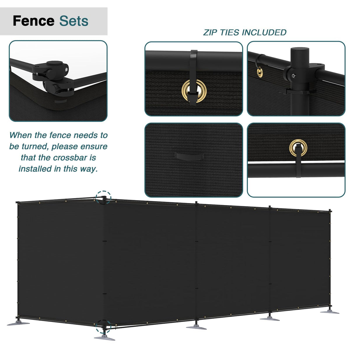 ECOOPTS 5'Hx24'L Privacy Fence Set with Poles and Rails Ground Spikes Fence Kit for Yard Patio Garden Pool (Black)