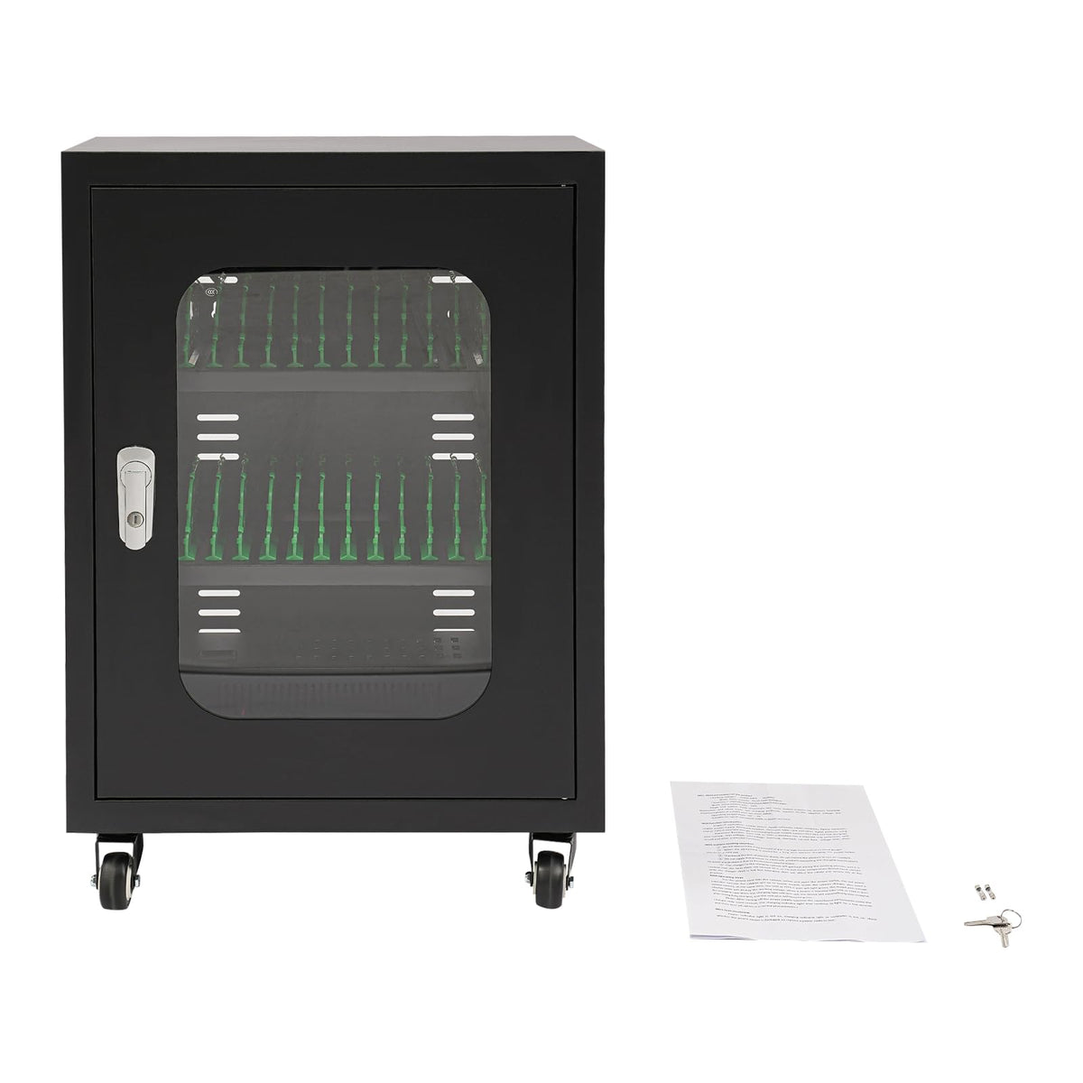 Mobile Charging Cart with Brake Wheels, 30 Unit Device Charging Station, Laptop and Mobile Device Organizer, Surge Protection, Mobile Charging Cabinet for Classroom or Office (Black)