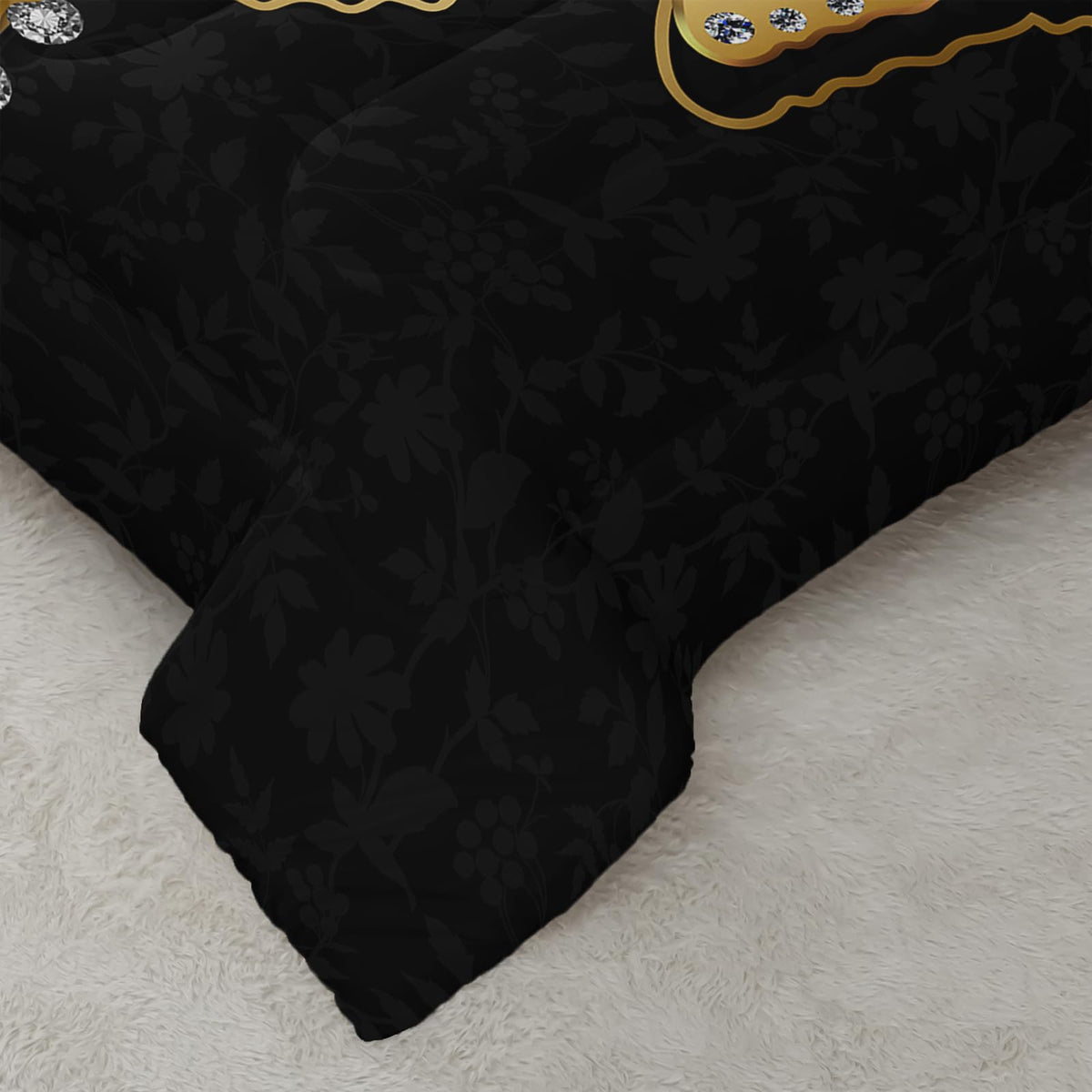 AILONEN Butterfly Comforter Set Full Size, Black Gold Butterfly Diamonds Pattern Bedding Set for Girls Adults,Luxury Black White Soft Lightweight Duvet Set 3 Pieces(1 Comforter + 2 Pillowcases)