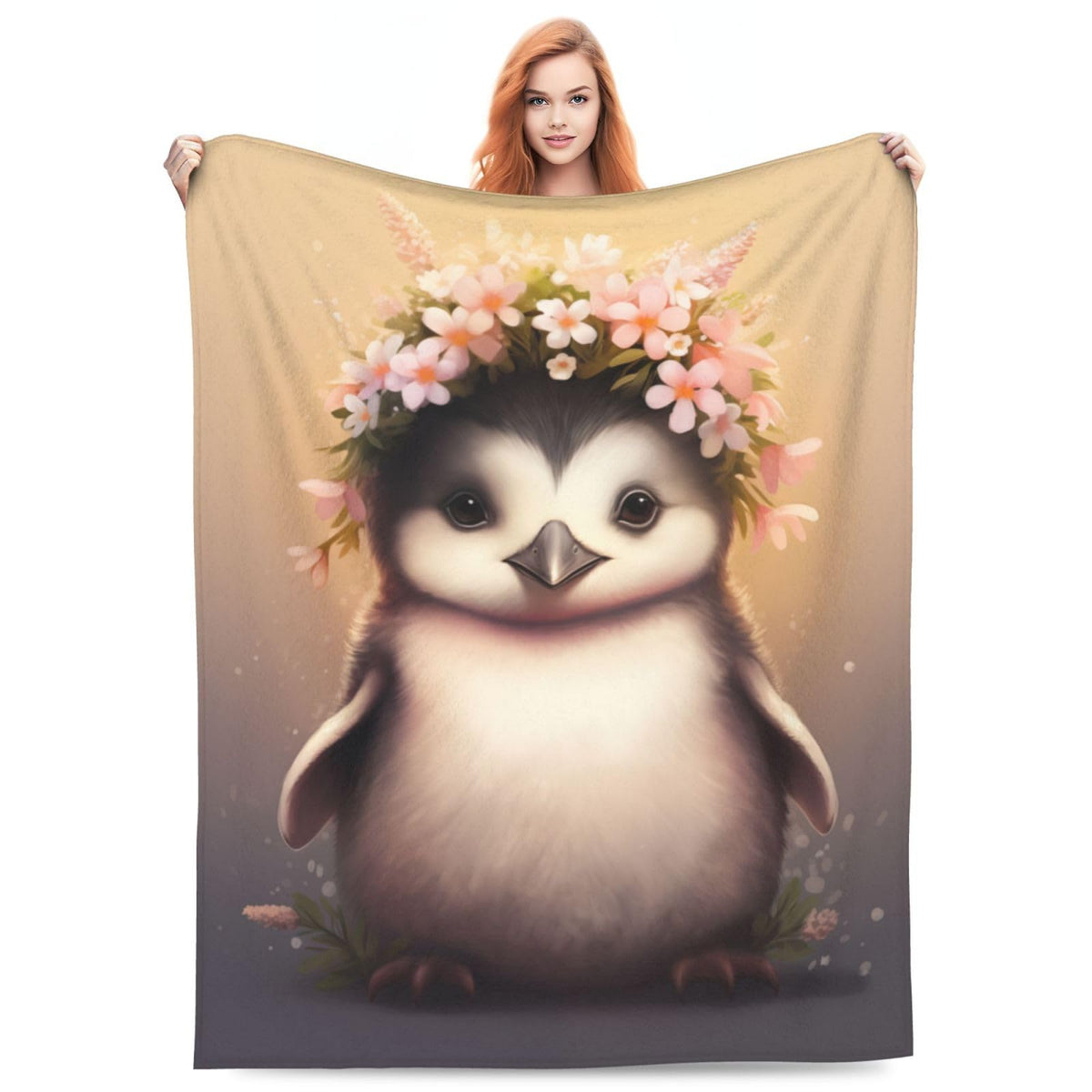 amepay Cute Pudgy Penguin with Garland Blanket Gifts for Kids Adults Cartoon Flannel Throw Blankets for Home Couch Bed Sofa Soft Fuzzy Lightweight Decor All Season 60x50 Inches