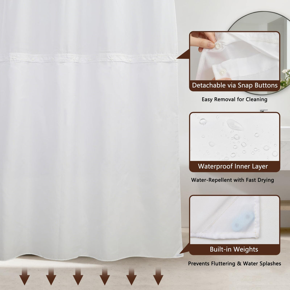 NAEMBCU No Hook Tropical Leaf Shower Curtain and Liner Set, 71 x 74 Inch
