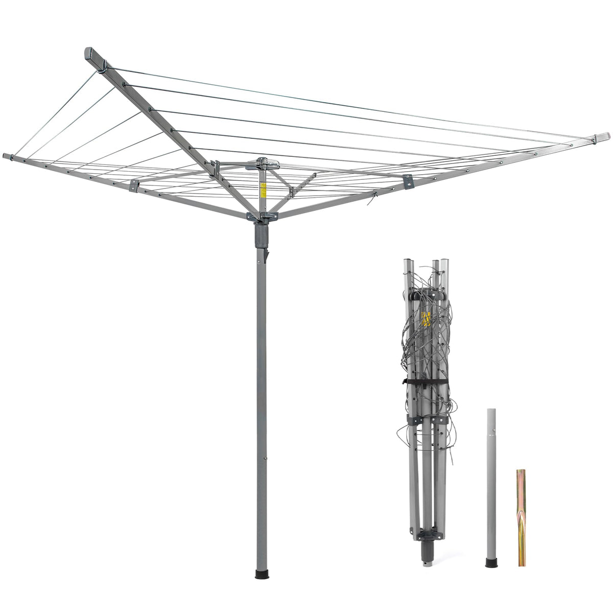 Suptinwear Outdoor Umbrella Clothes Drying Rack, 40m / 131ft Drying Space, 4-Arm Collapsible Steel Umbrella Clothesline with Adjustable Height for Laundry, Backyard & Patio