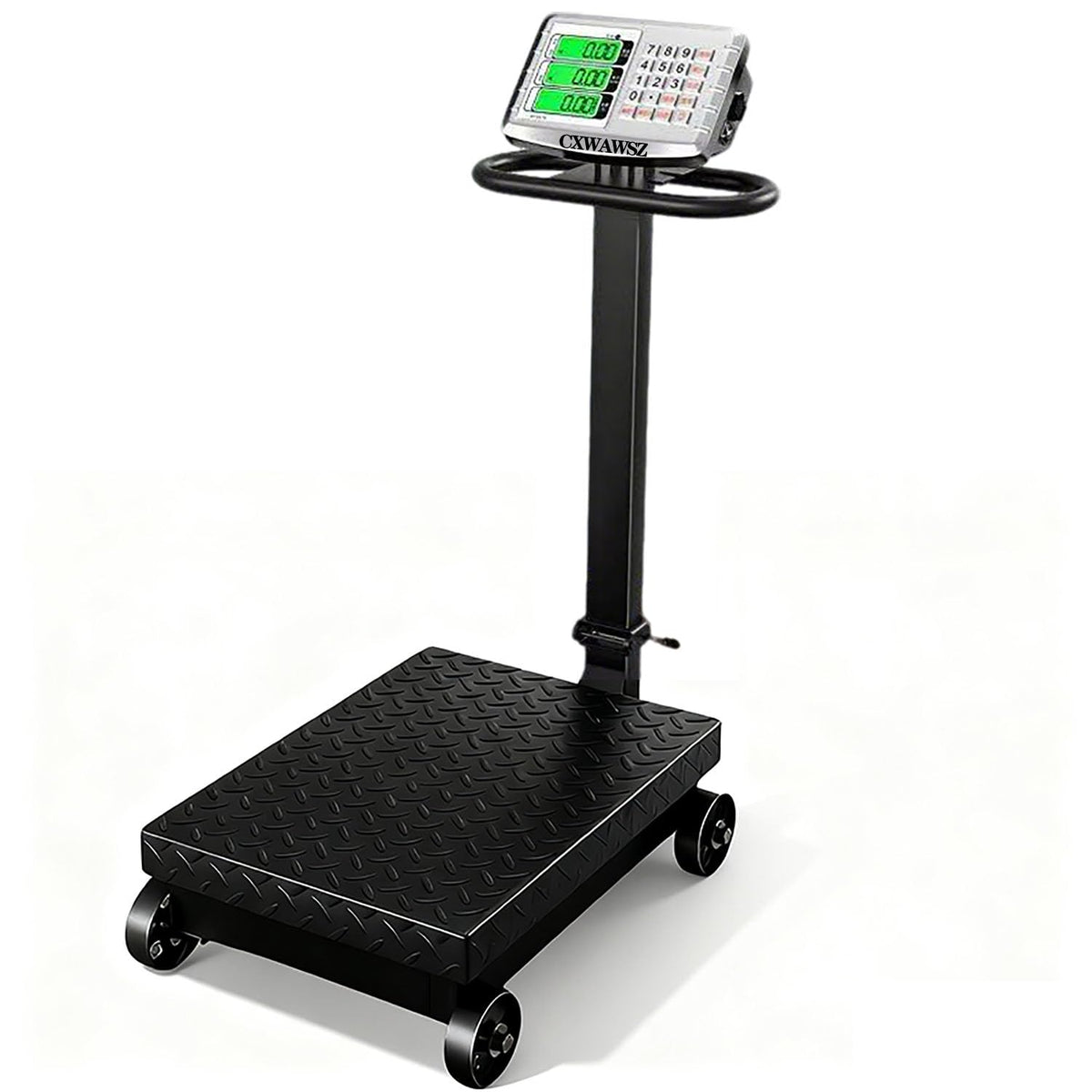 CXWAWSZ 660lb Industrial Floor Platform Scale with Wheels Computing Digital Scale with Accurate LB/KG Price Calculator High Definition Displa Foldable for Weighing Luggage Package Shipping Mailing