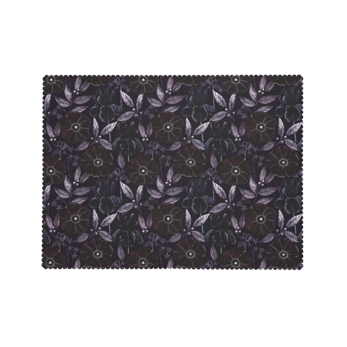 GOUROISE Floral Black Rectangular Tablecloth, Purple Flowers 54x72 Inch Wavy Lace Border Polyester Table Cloth for Dining, Kitchen, Parties