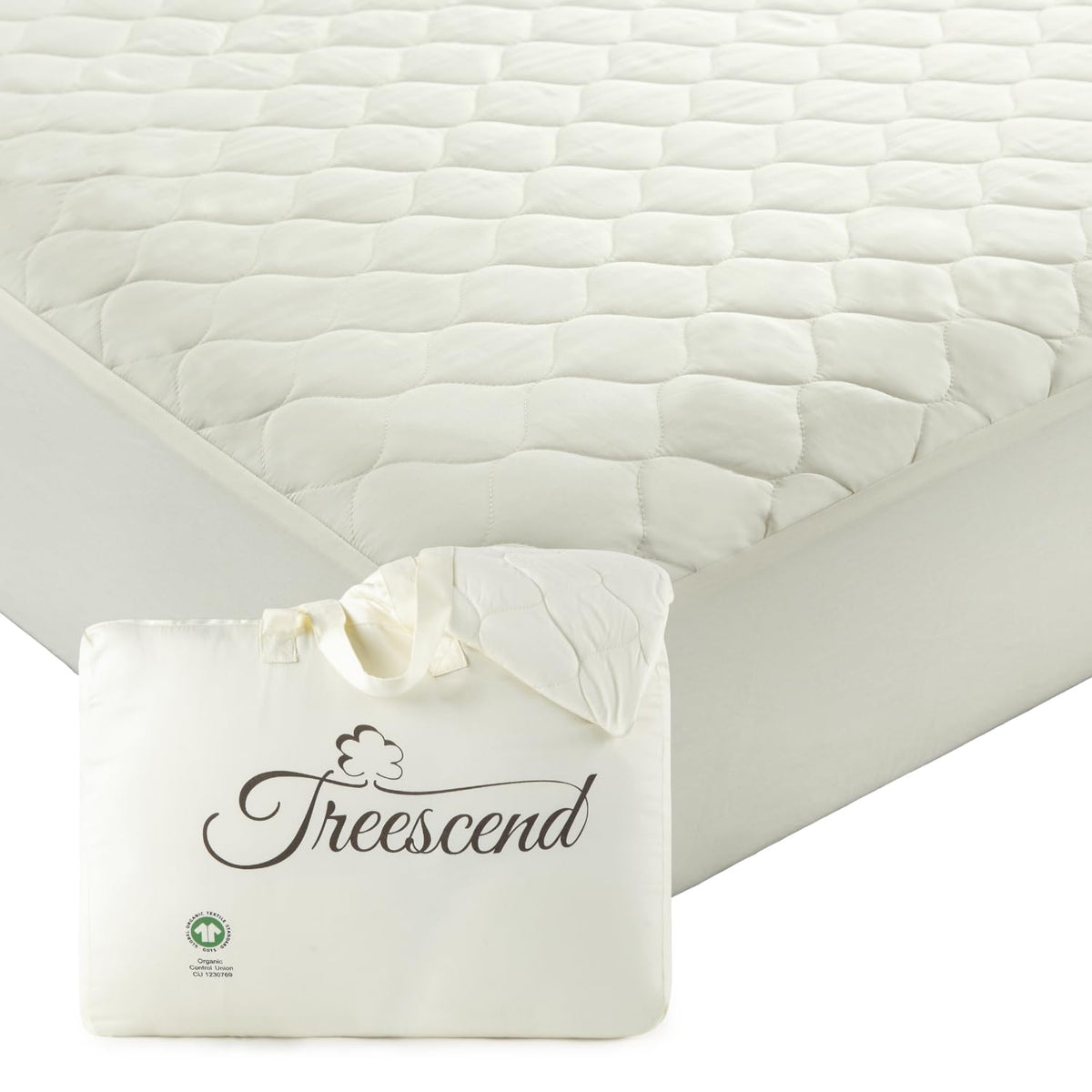 100% Cotton Organic Mattress Protector | Breathable & Noiseless GOTS Organic Mattress Pad with Premium 300GSM Durability | Machine Washable Quilted Bed Protector with Deep Pocket (Ivory, Twin)