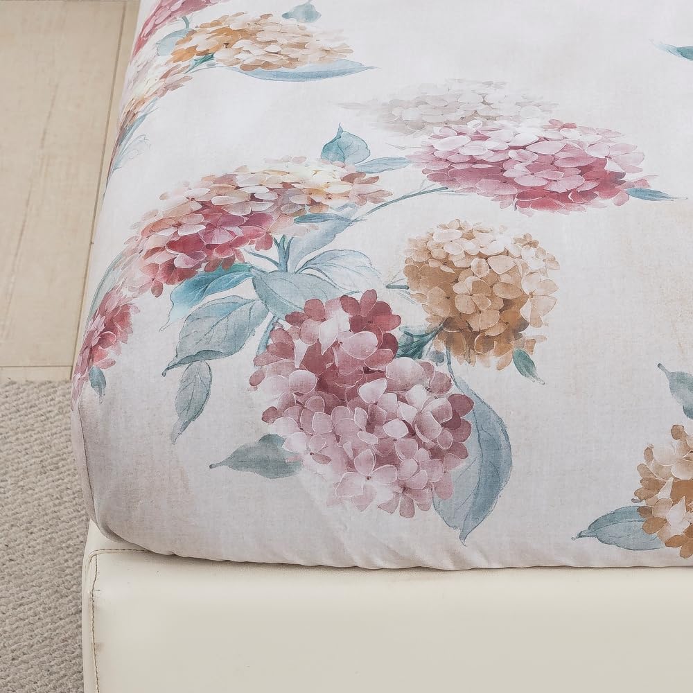 DAUAOTO King Size Printed Sheets Set, 100% Cotton Bedding Sets, Up to 14" Deep Mattress, Floral Pattern Bedlinen Set, Hydrangea Blush