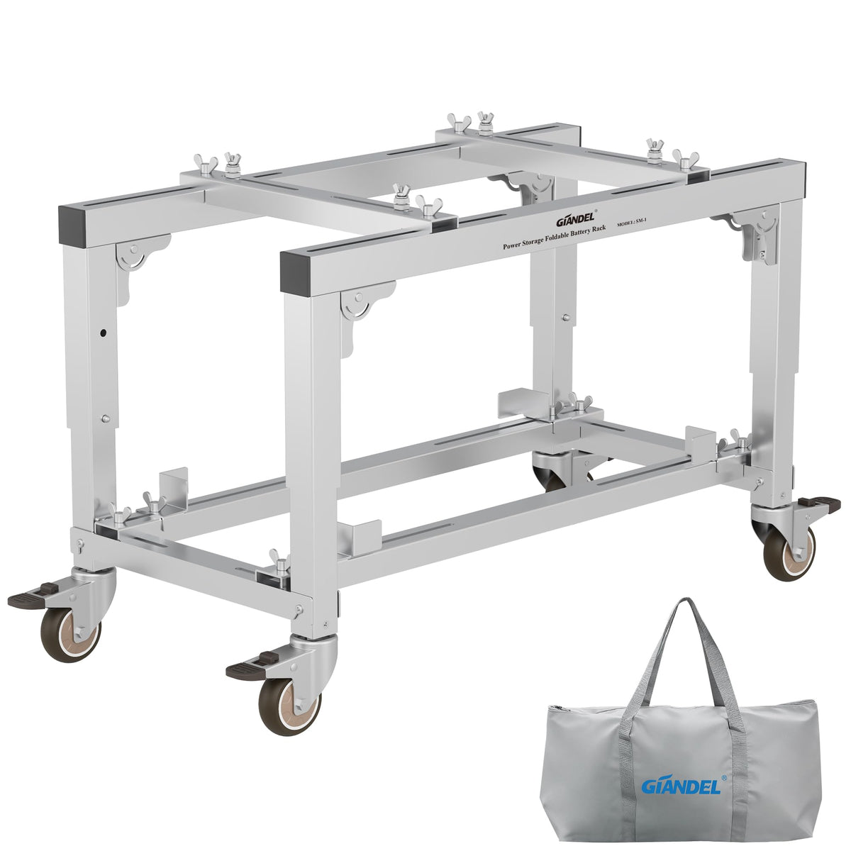 GIANDEL Foldable Battery Storage Rack,Patented for 100-200AH Battery Storage,High End Aluminum Alloy,with Four Wheels,for Portable Energy Storage System Kit, Used for Camping, RV, Road Travel