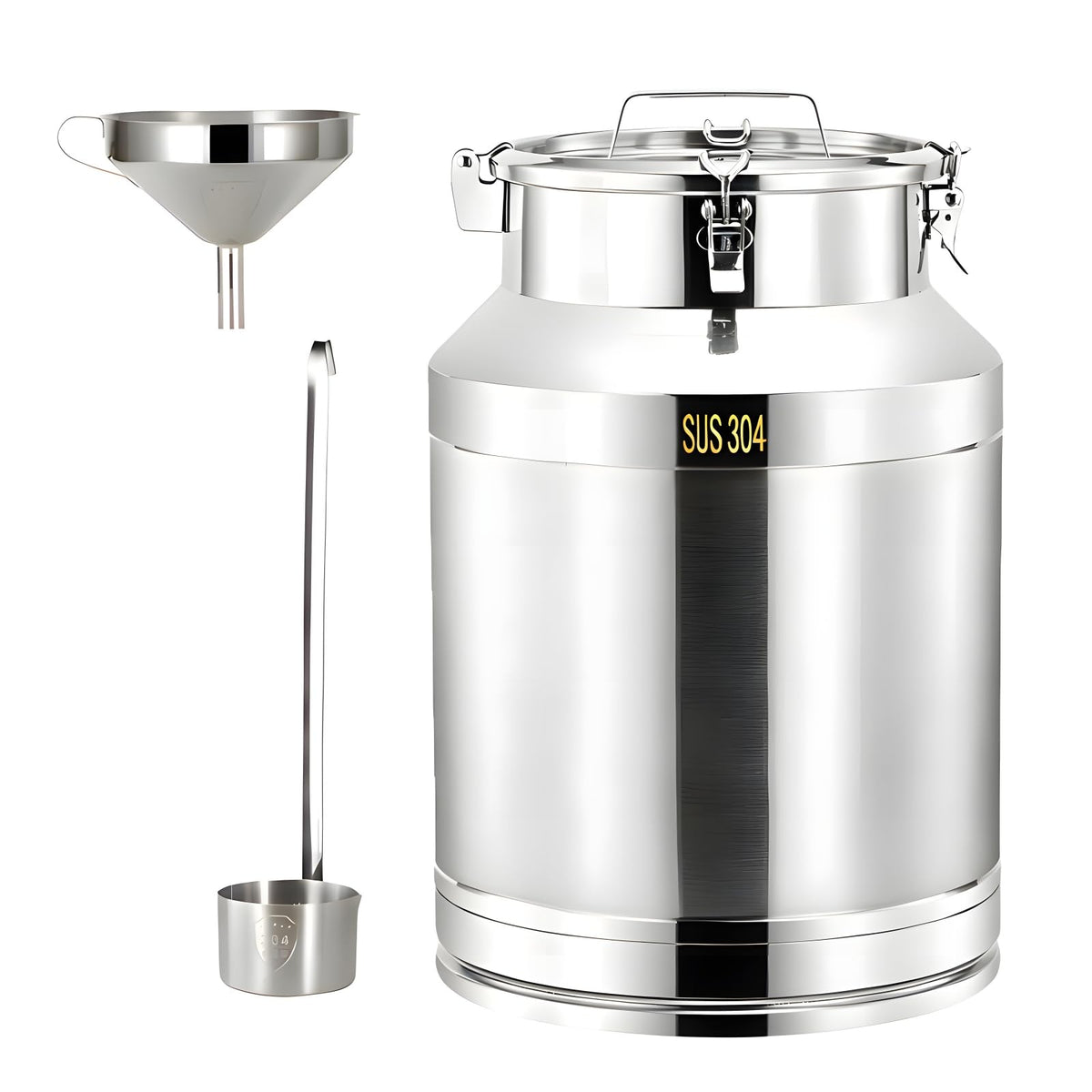 Tircoiude Airtight Stainless Steel Storage Canister 3.9 Gal 304 Food Grade Metal Storage Container with Seal Clamp, Stainless Steel Milk Can for Dry Food, Flour, Cooking Oil & Home Brewing Wine 15L