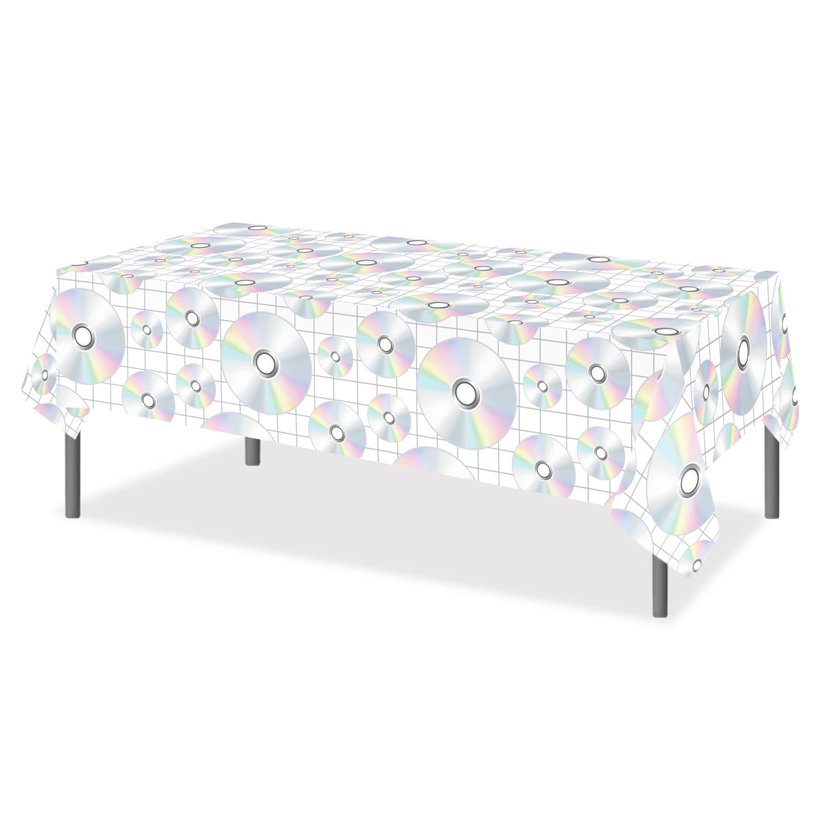 CC HOME 1Pc CD Disc Party Plastic Tablecloth 54 x 87 Inch Long Table Cover, CD Disc Music Party Tablecover for Music Festival Theme Kids Baby Shower Birthday Dinner Picnic Kitchen Event