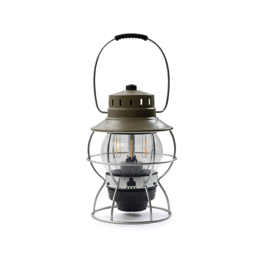Barebones Railroad Lantern – Olive Drab, Vintage-Inspired LED Camping Lantern with Rechargeable Battery – Adjustable Brightness Outdoor Light for Camping Gear, Backyard, and Home Decor