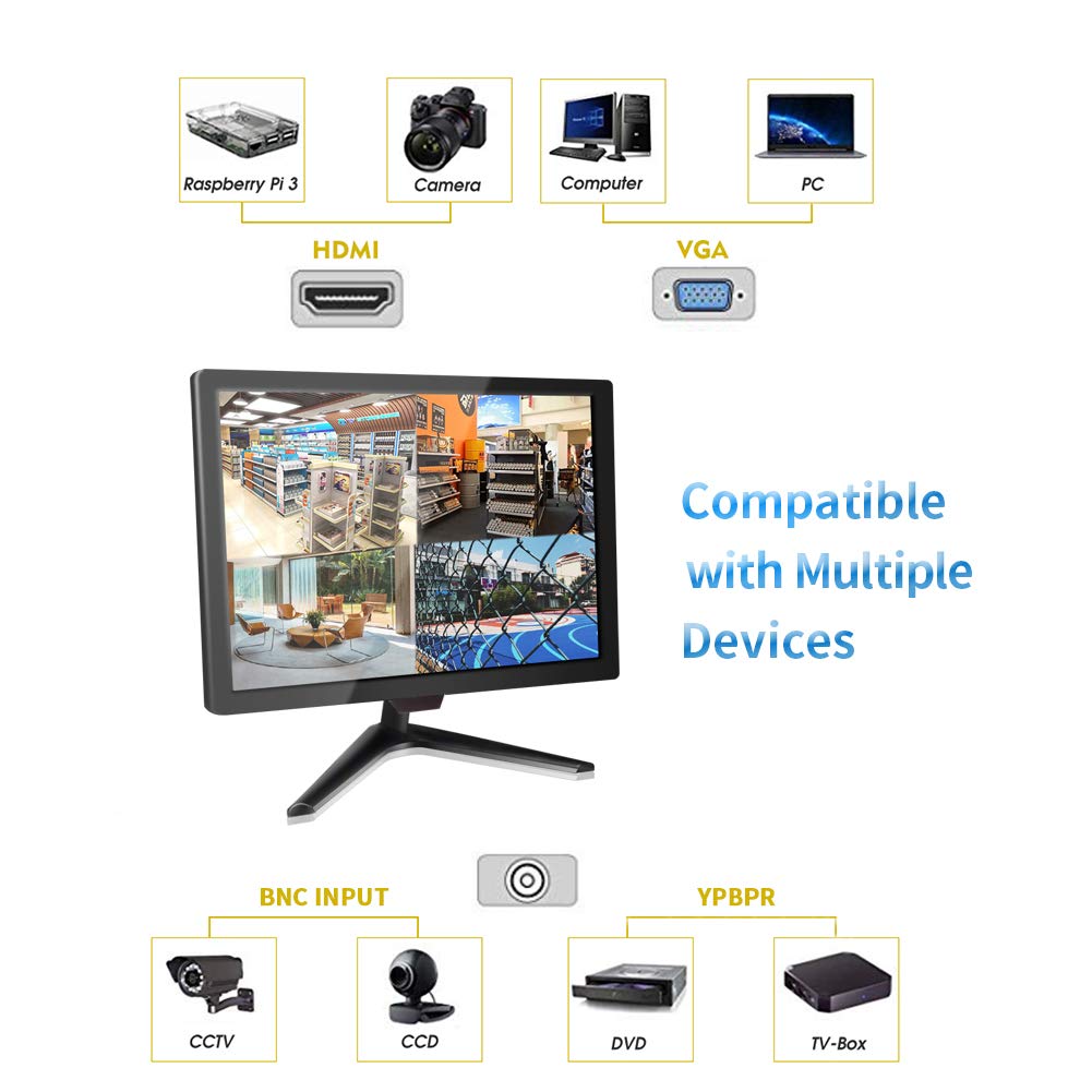 Cocar 18.5" CCTV Monitor, 16:9 BNC Monitor with YPbPr/BNC/VGA/HDMI/Audio Jack, TFT LCD Display for Home Security Systems Surveillance Camera STB PC VESA Wall Mounting 1336x768