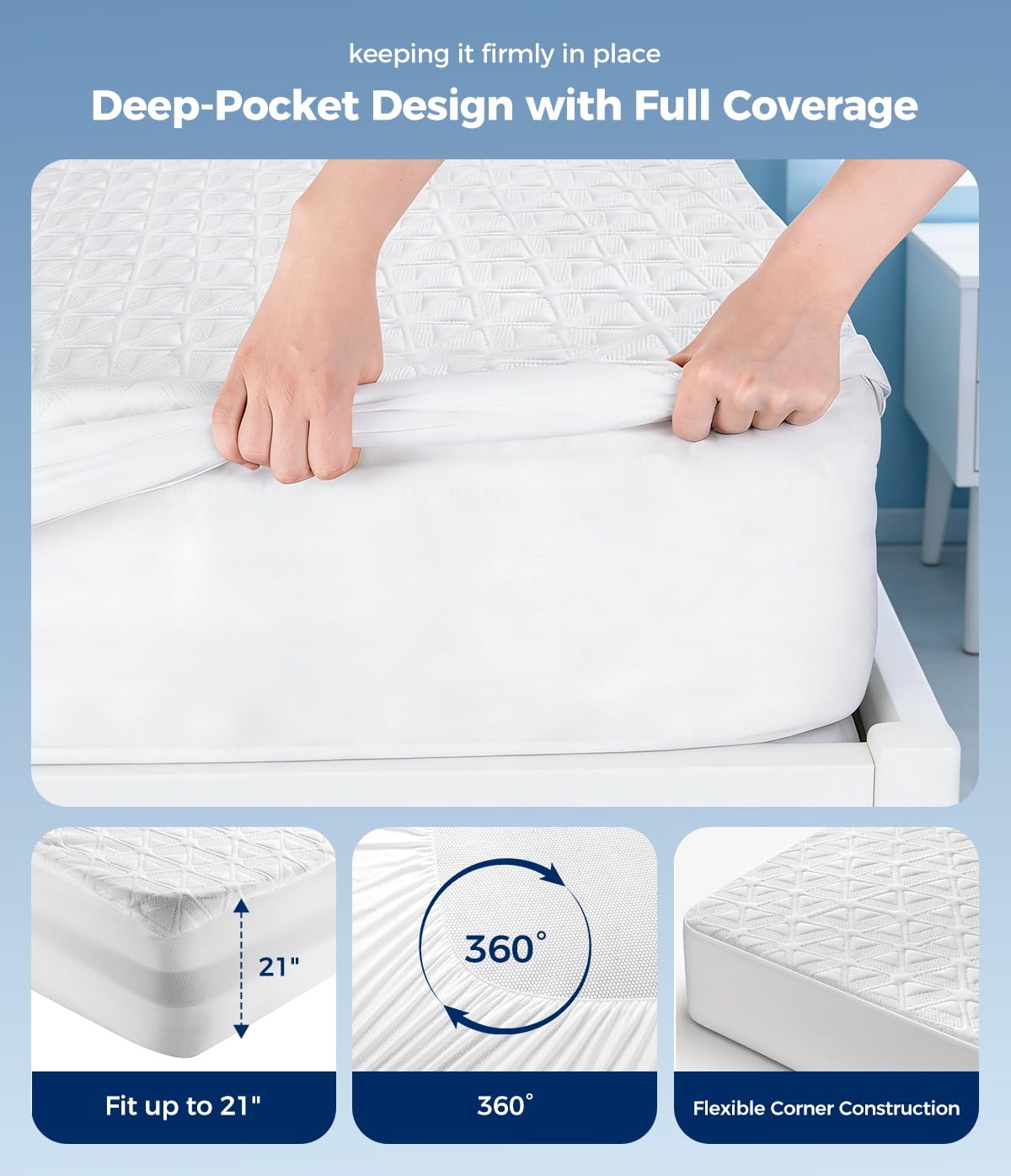 AVIKEN Waterproof Mattress Protector California King Size, Soft Breathable Mattress Pad with Deep Pocket 8"-21", Noiseless 3D Air Fabric Cooling Mattress Cover for Bed, Machine Washable, White