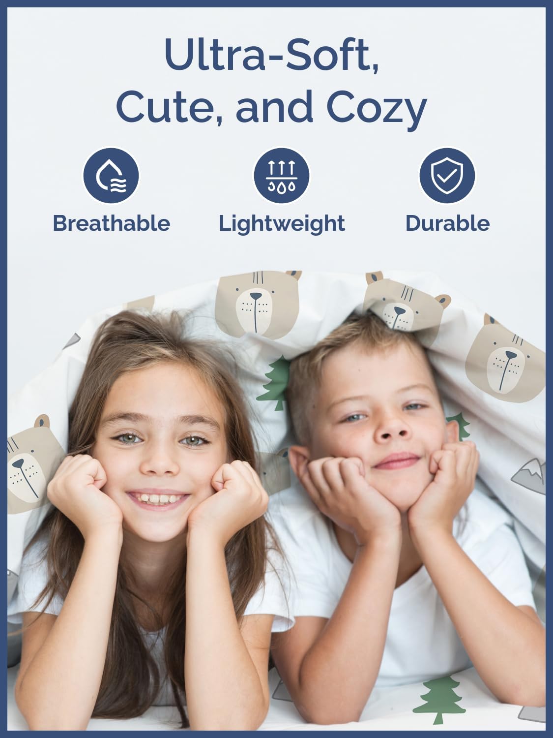 Kids Twin Size Bed Sheet Set - 3 Piece Kids Loft Bed Sheets - Bear Forest Nature Themed Bedding - Soft, Cute - Breathable and Machine Washable - Cute Animal Bed Set for Boys, Girls, Teens and Toddlers