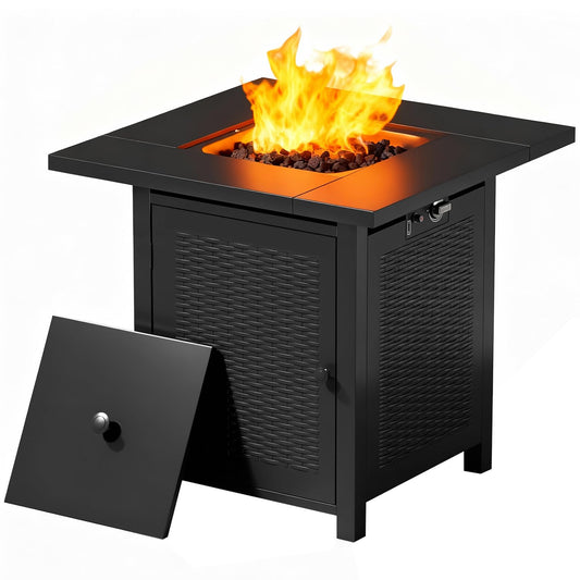 FDW 28-Inch Square Outdoor Propane Fire Pit Table, 50,000 BTU CSA Listed Gas Firepit with Lid & Lava Rock, Alloy Steel Patio Fire Pit Table for Patio Deck Garden