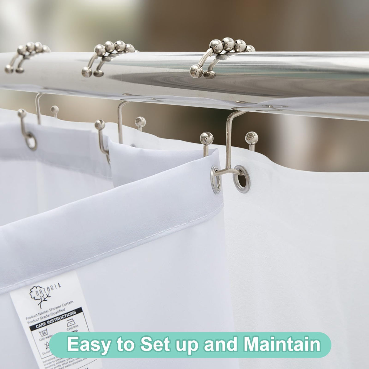 ORTIGIA 3 in 1 Waterproof Shower Curtain and Clear PEVA Liner Set with 12 Double Sided Metal Hooks, Blue Misty Forest Tree Shower Curtains for Bathroom - 72 Wx72 L