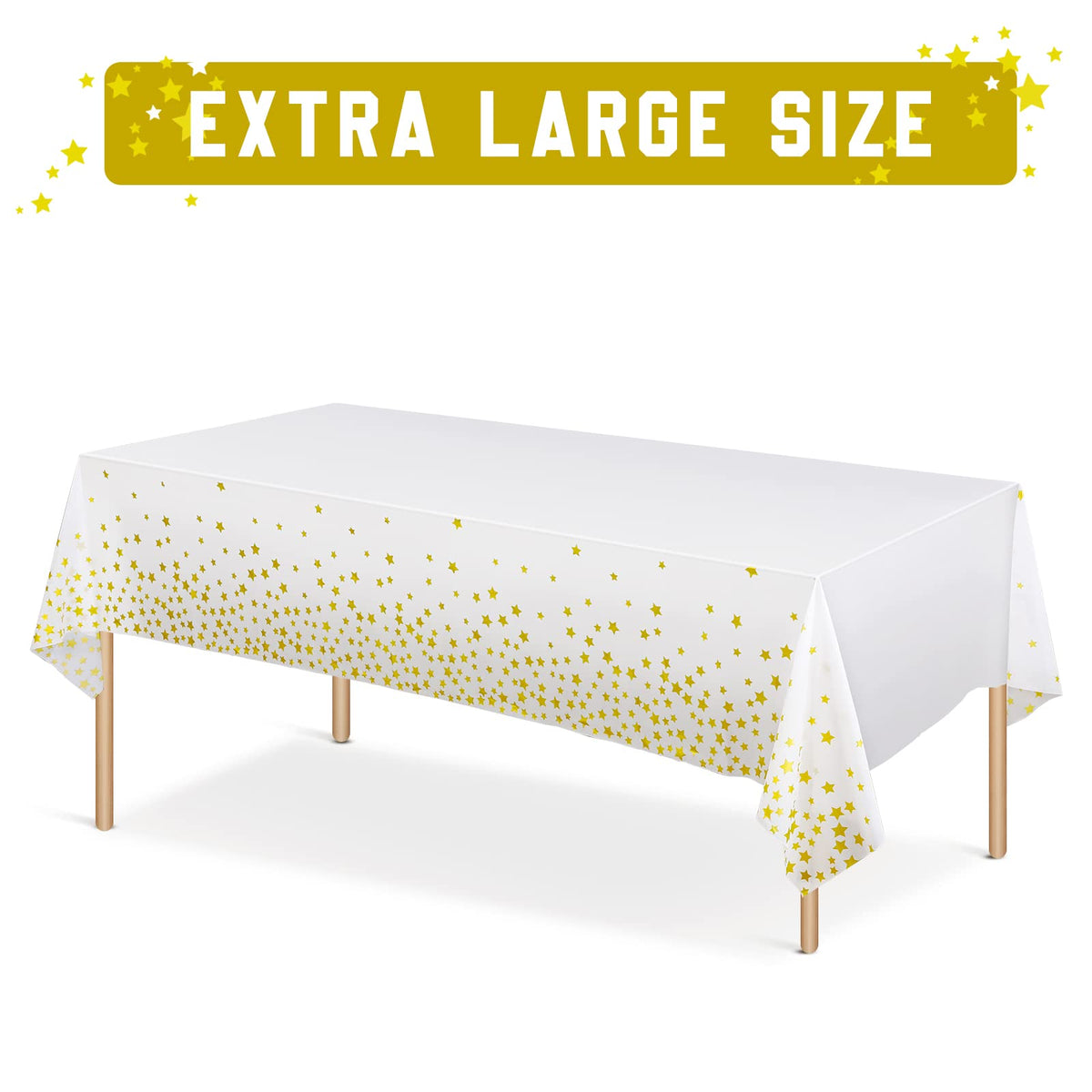 Tudomro 6 Pack Gold Star Tablecloths Under The Plastic Table Cover Disposable White Gold Table Cloth Rectangle Twinkle Little Stars Decor for Bee Birthday Wedding Baby Shower Supplies 108 x 54 Inch